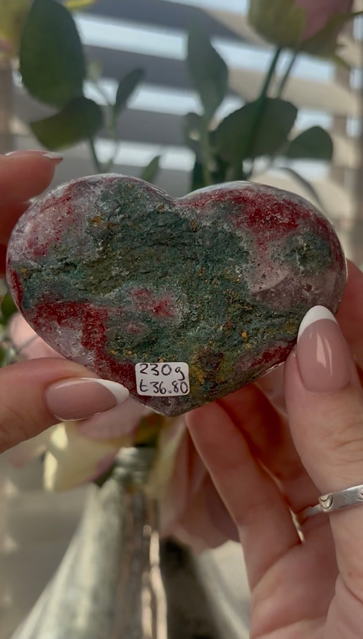 Gorgeous, high quality, pink amethyst heart with lilac quartz - comes with stand