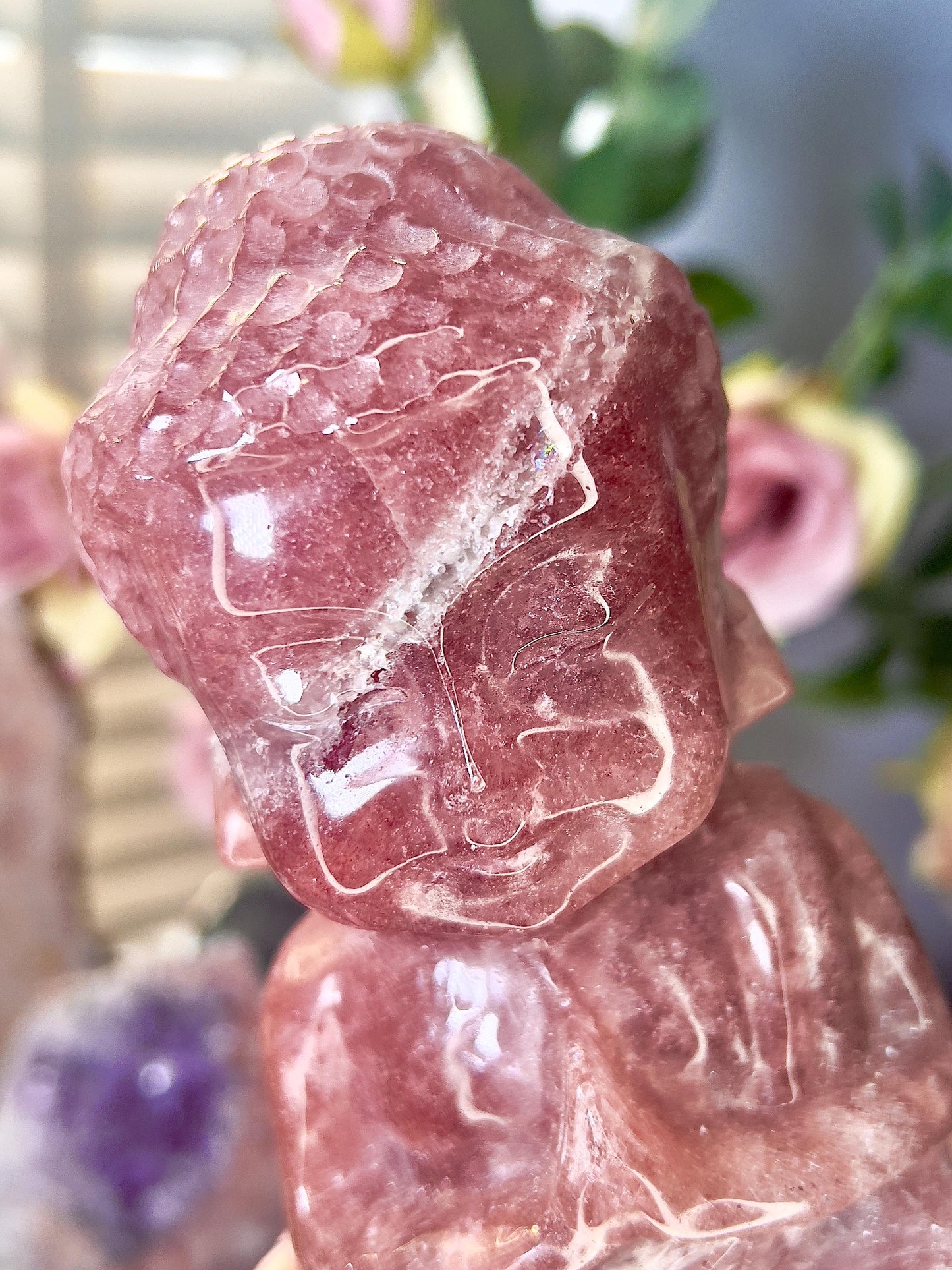 Large, high quality, Strawberry quartz, baby buddah