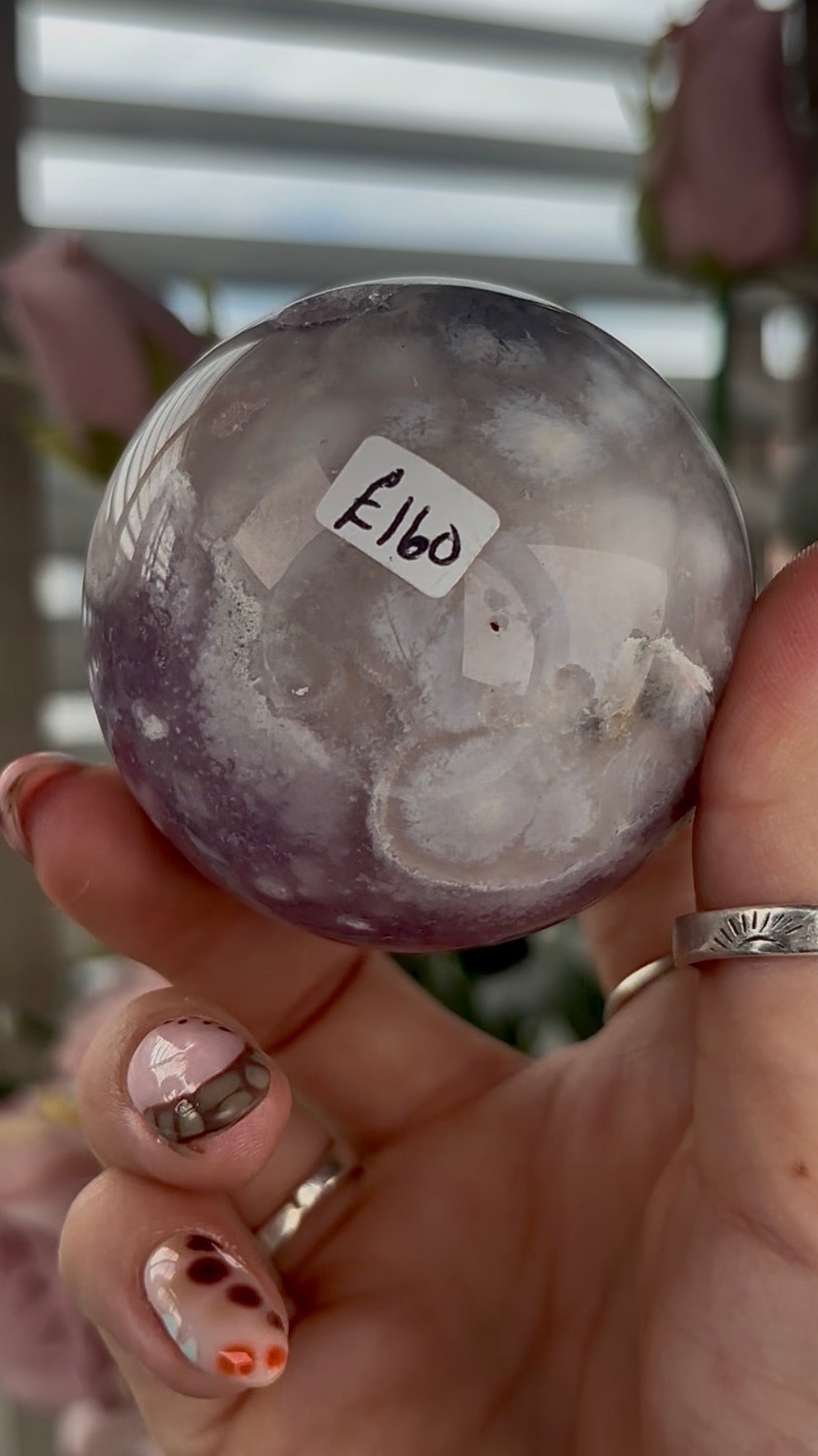 High grade, amethyst Flower agate sphere