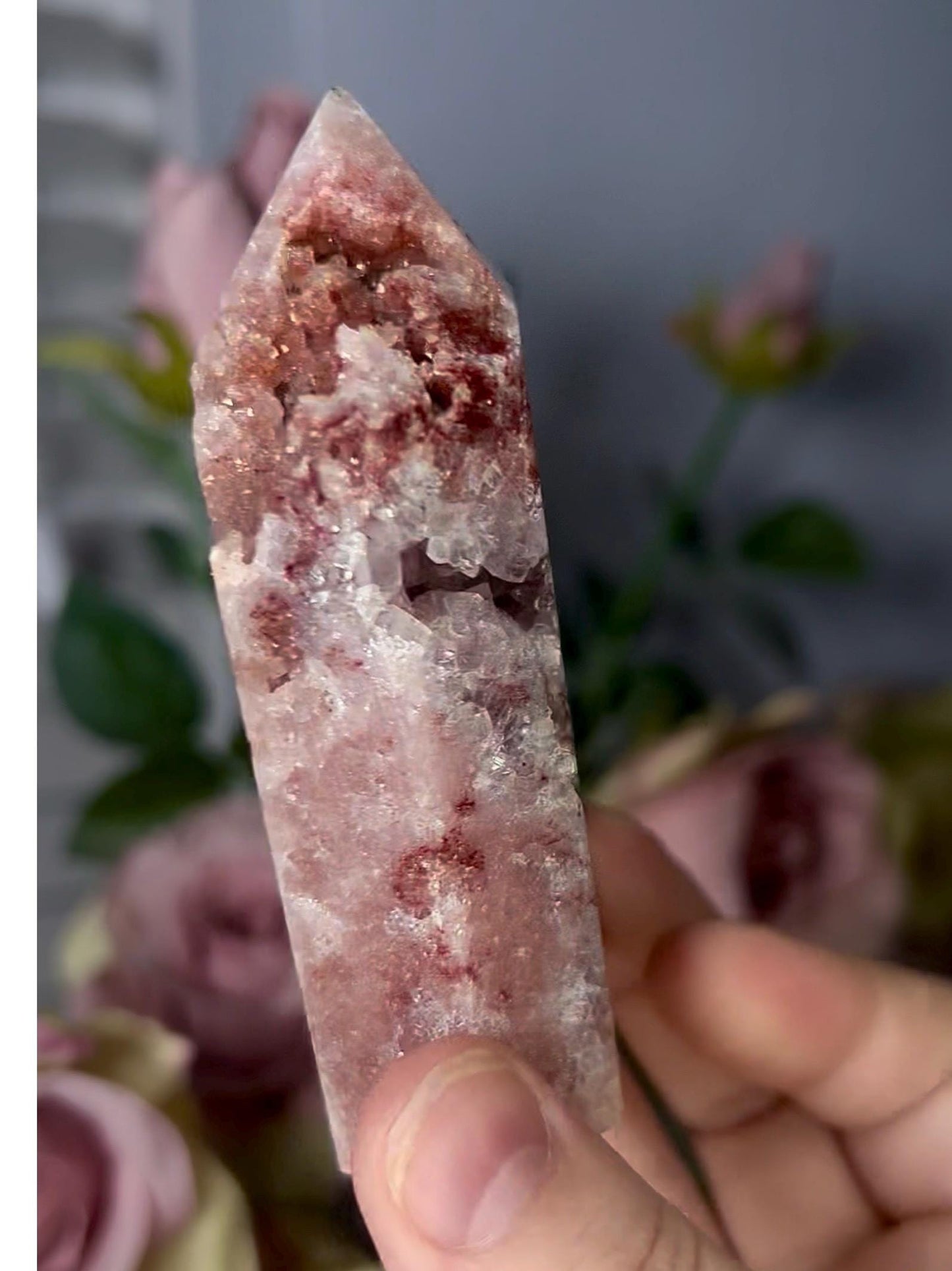High grade, druzy, pink amethyst tower 193g