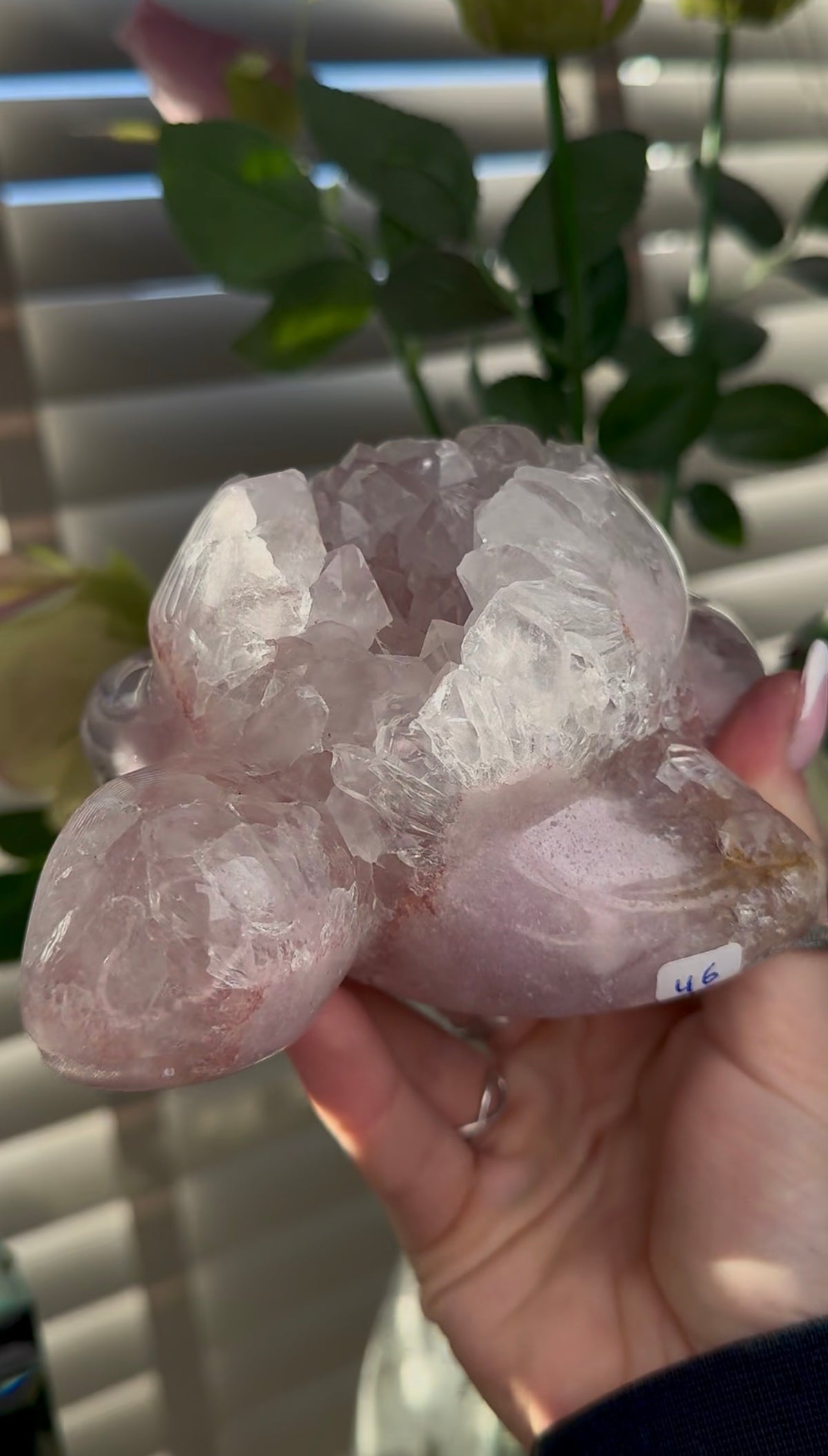 High grade, pink amethyst with chunky quartz sea turtle carving