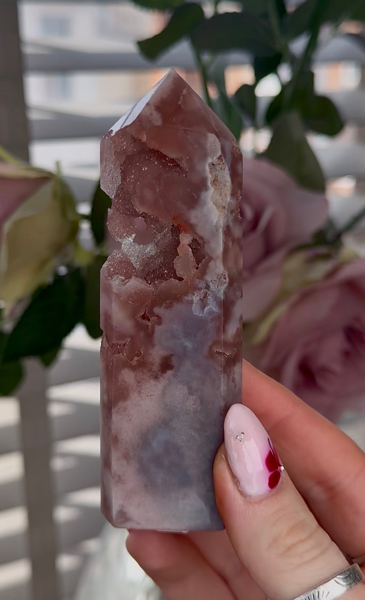 High quality Pink amethyst tower