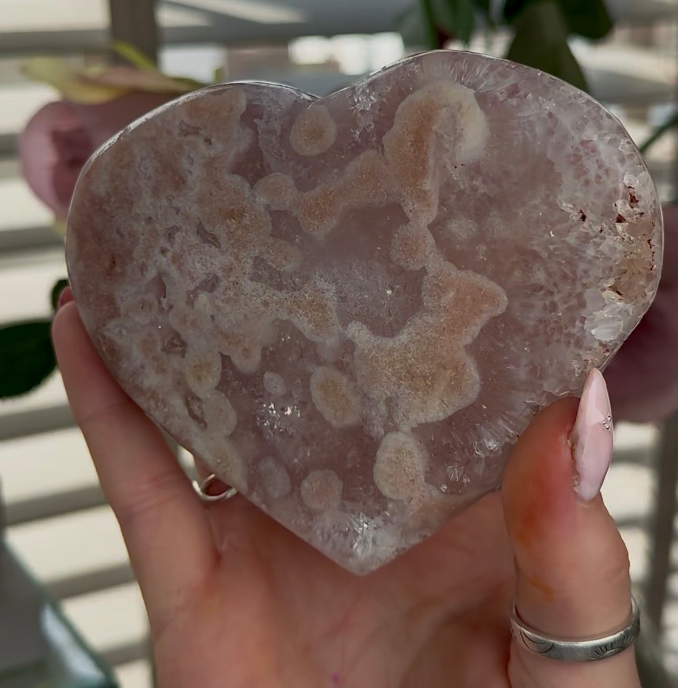 Hq pink amethyst heart with quartz - comes with stand