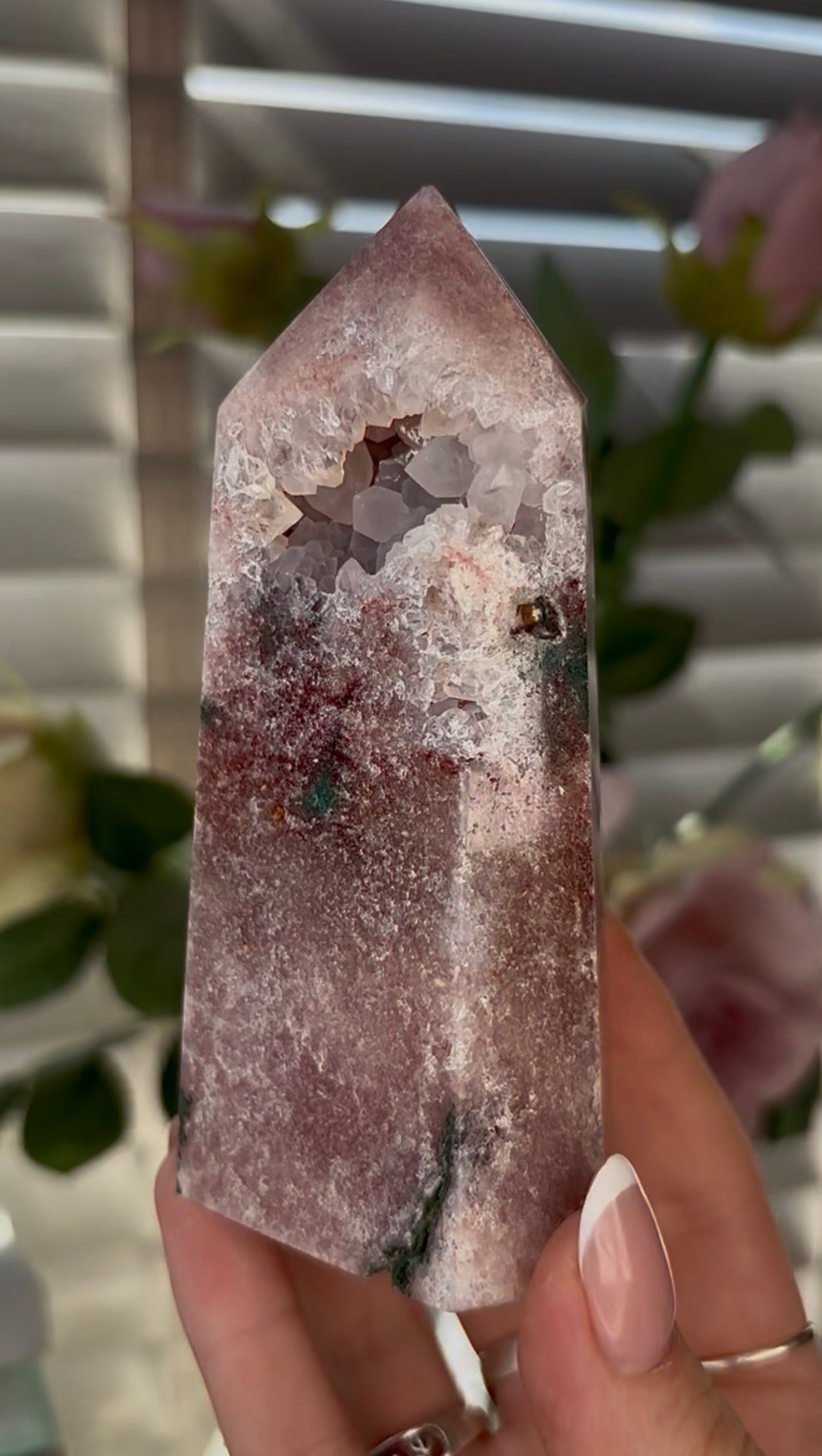 Cute, Pink amethyst tower 11.5cm(h) by 5.5cm(w)