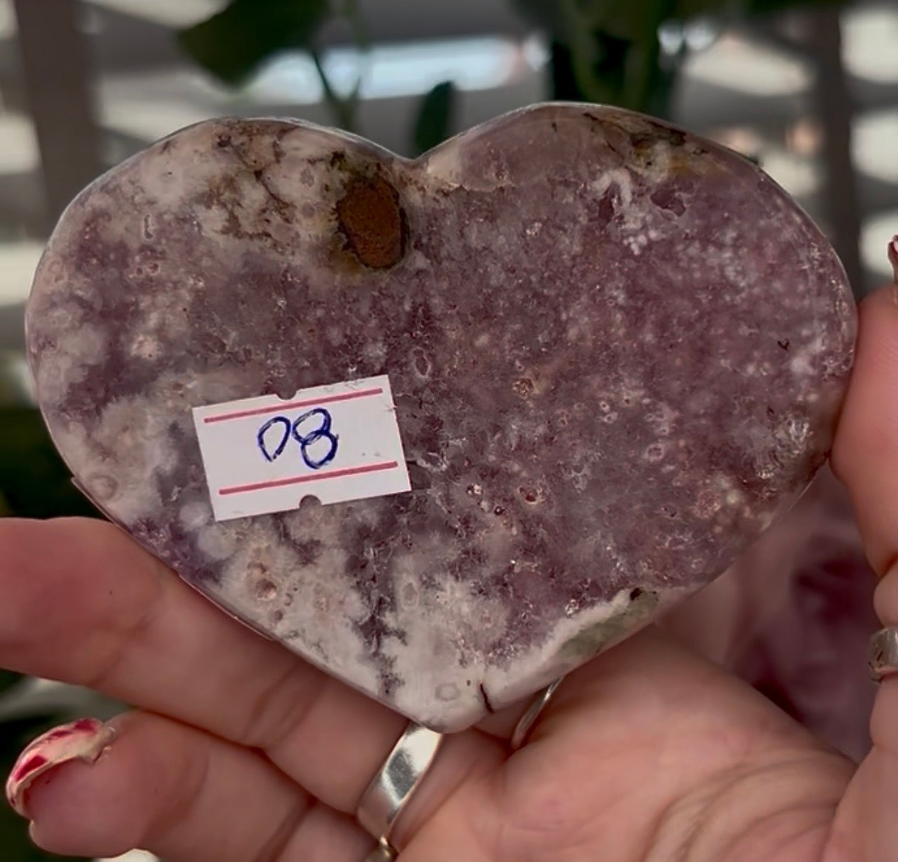 pink amethyst heart - comes with stand 8.5cm