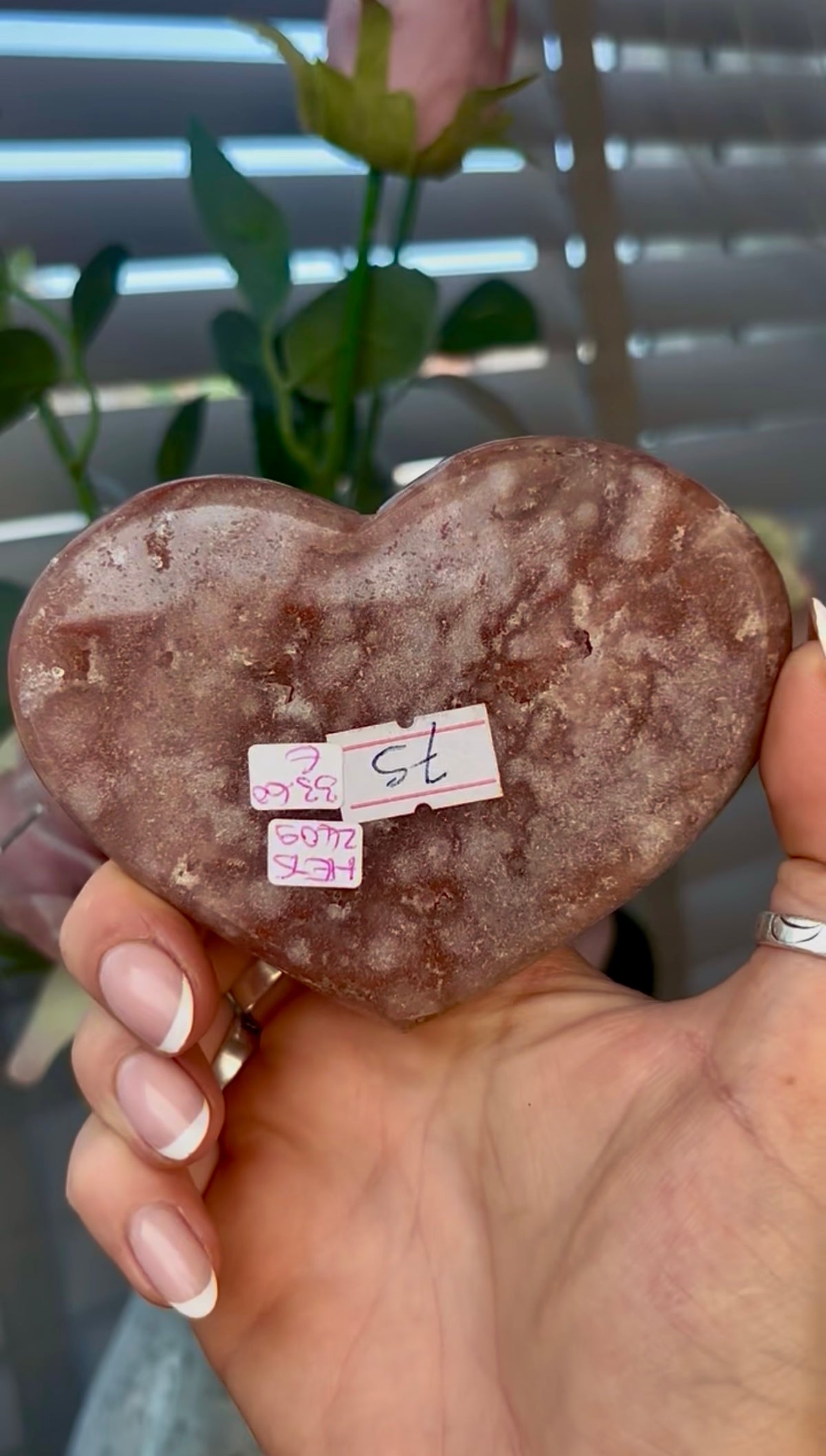 Gorgeous, pink amethyst heart- comes with stand