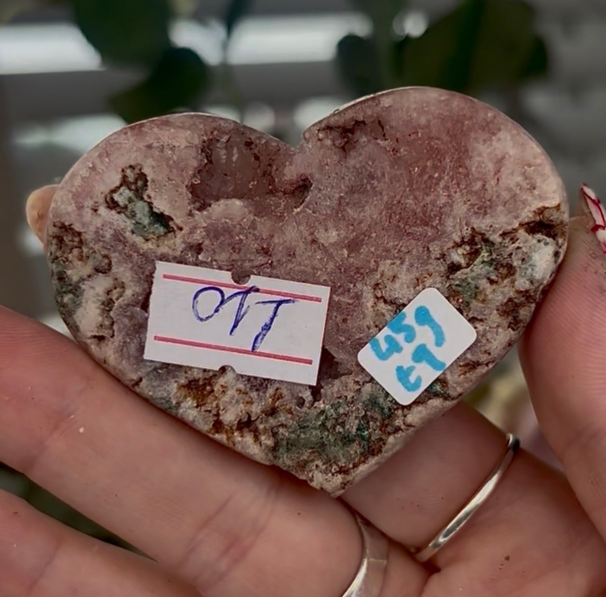 Mini pink amethyst heart - comes with stand