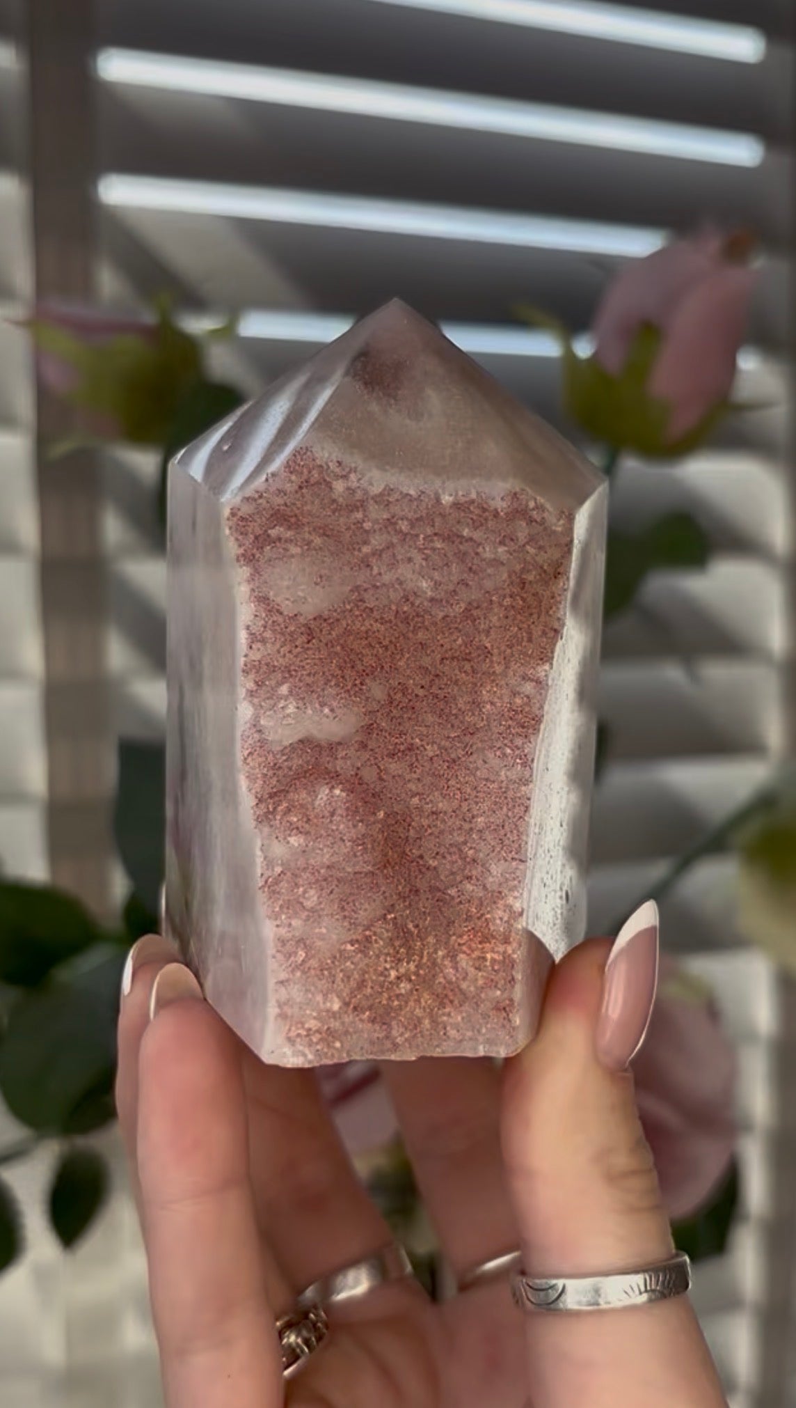 Beautiful, Pink amethyst tower 9cm(h) by 8cm(w)