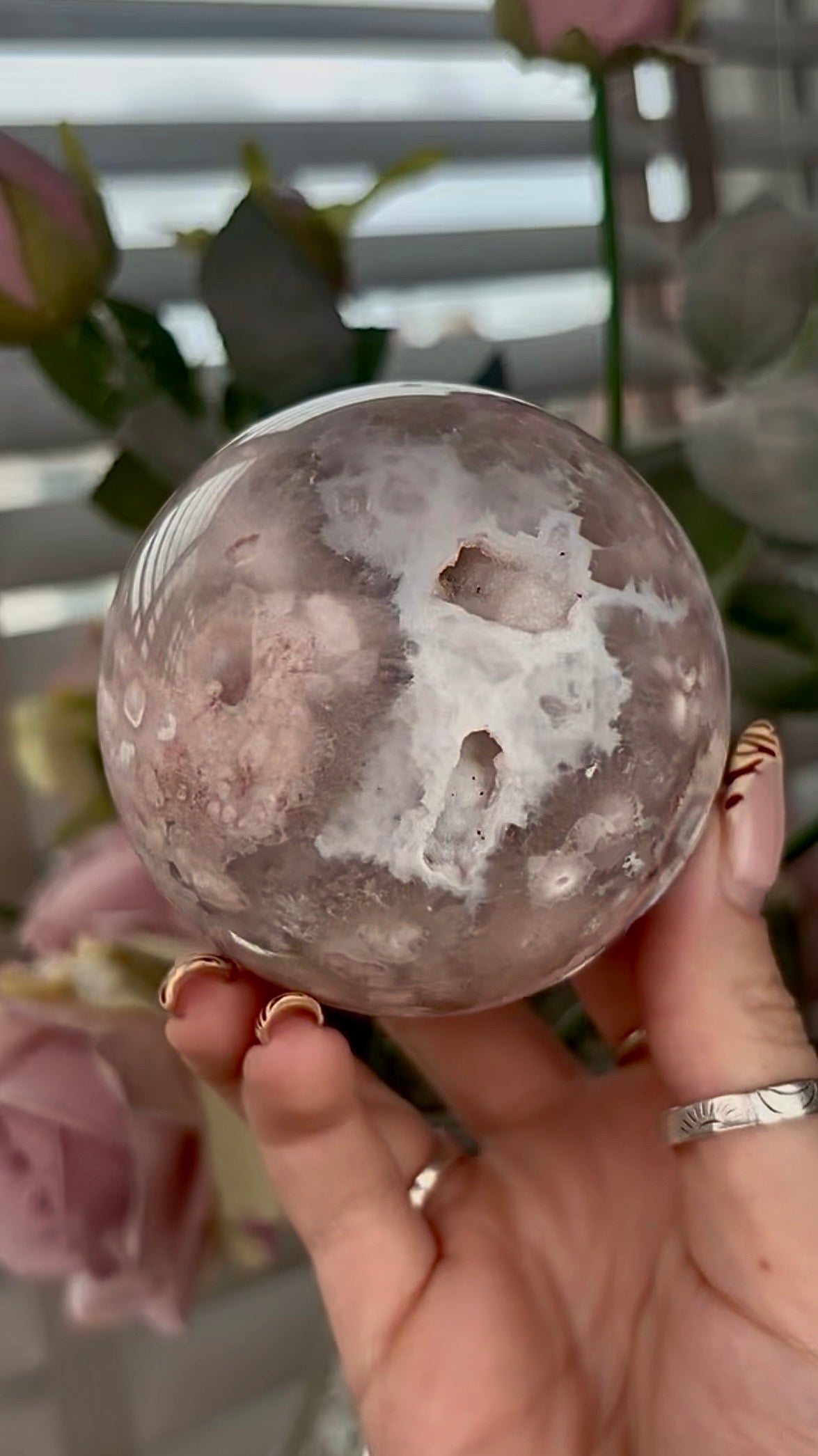Stunning!! Super high quality, Druzy, green chlorite x blue flower agate sphere