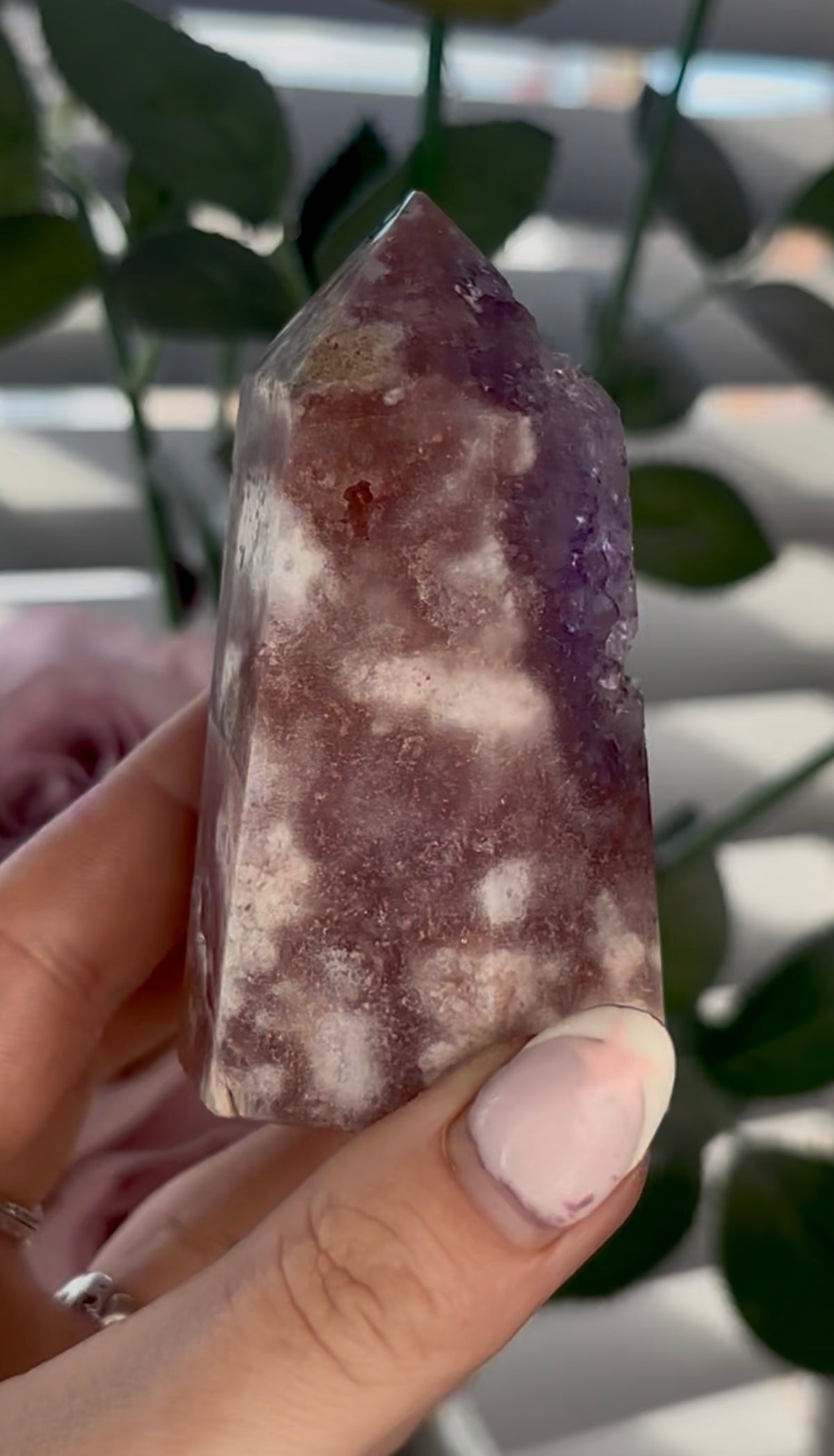 Beautiful, high quality, Pink amethyst tower with purple quartz