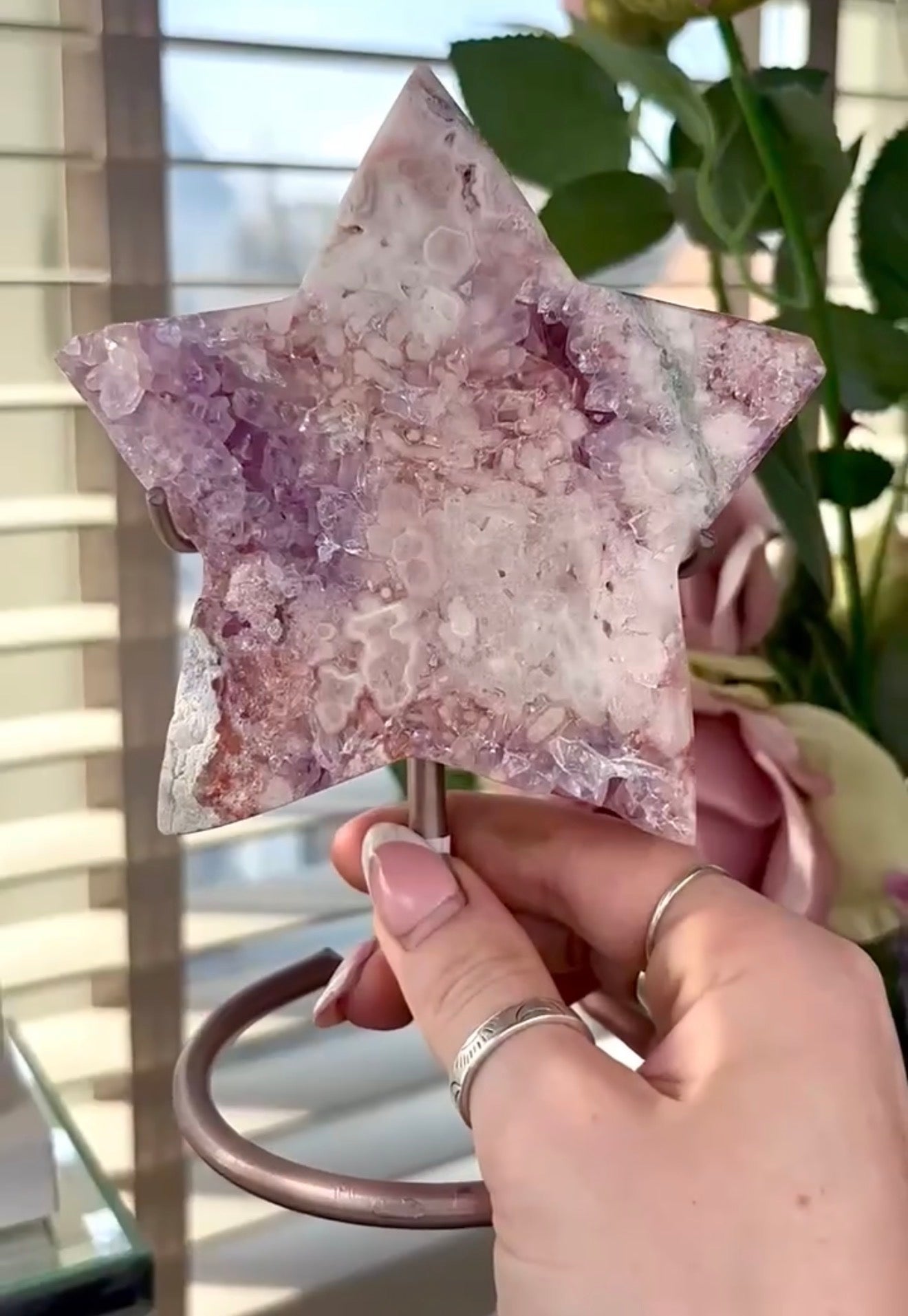 High quality pink amethyst star - comes with stand