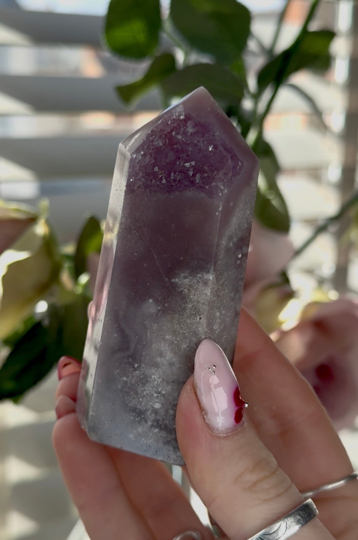 High quality Pink amethyst tower in lilac tones 9cm(h) 4cm(w)