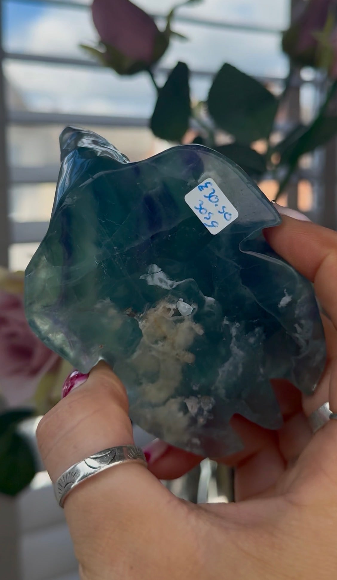 High grade, fluorite sea turtle in green & blue