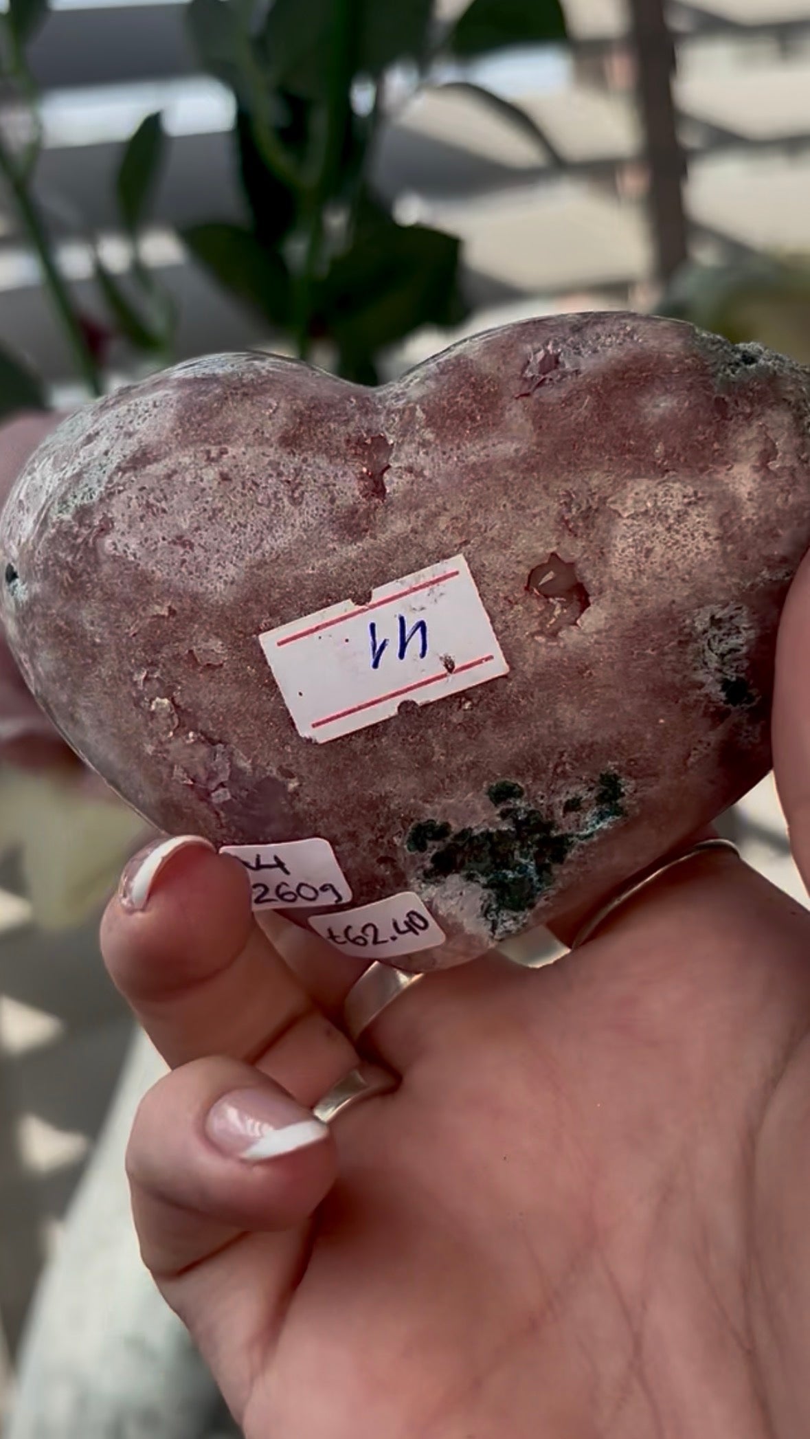 Gorgeous, high quality, pink amethyst heart with lilac quartz - comes with stand