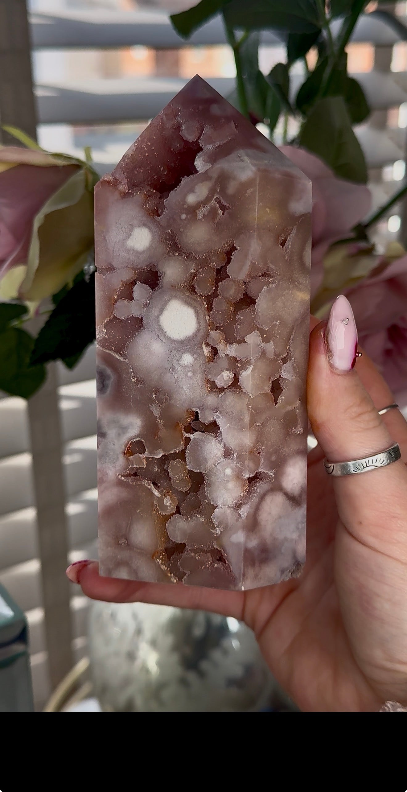 High quality Pink amethyst tower with bubble druzy