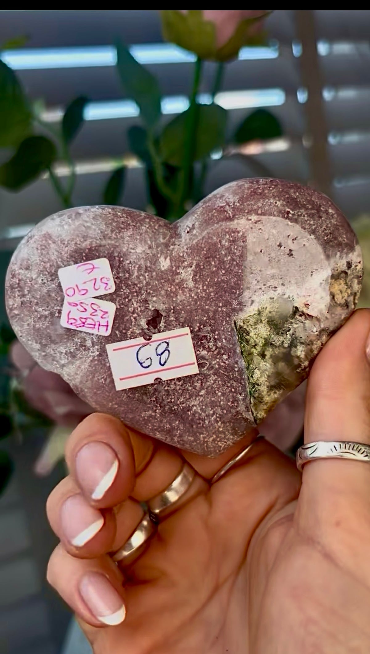 Gorgeous, pink amethyst heart - comes with stand