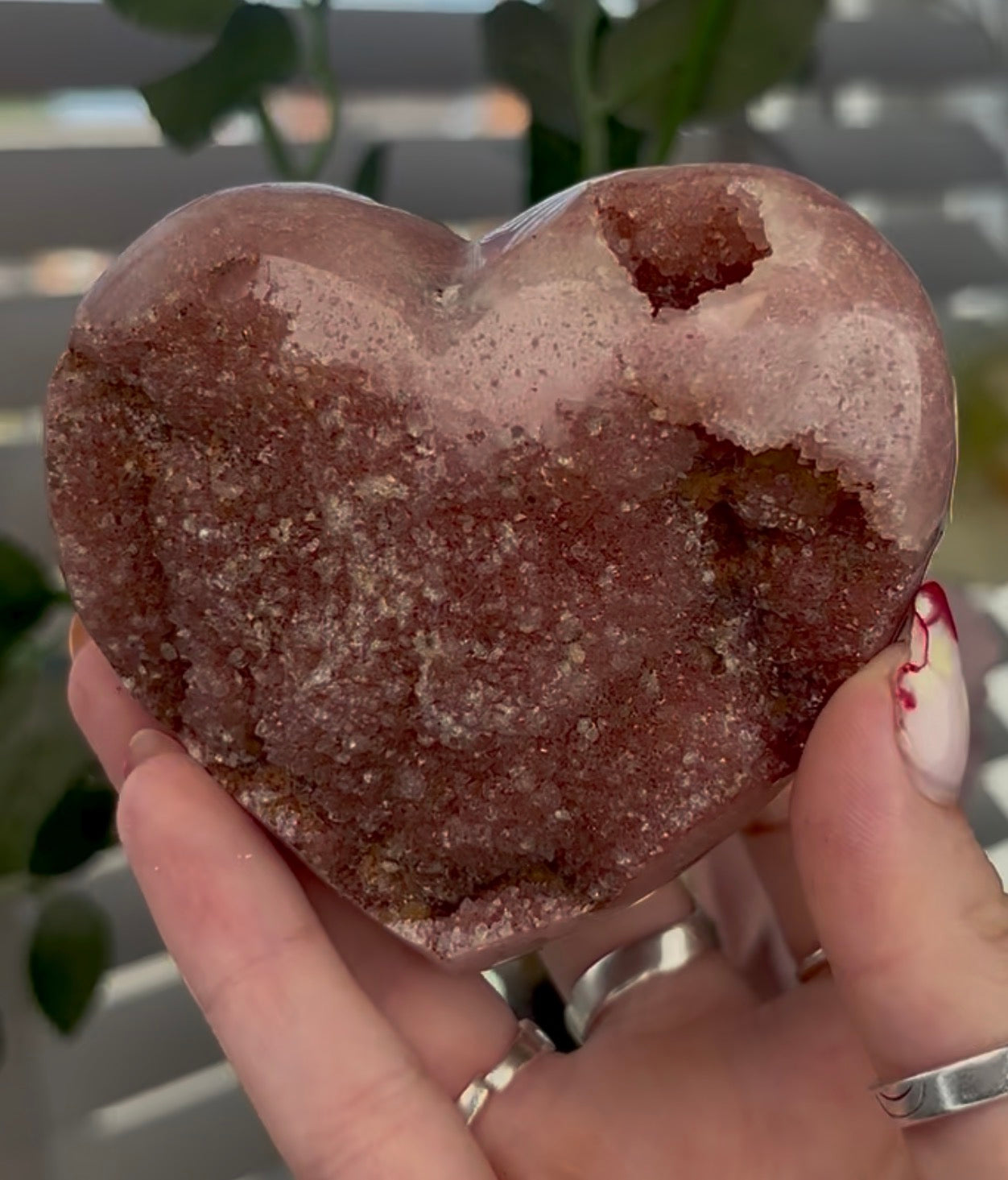 Beautiful druzy pink amethyst heart - comes with stand (8.8cm)