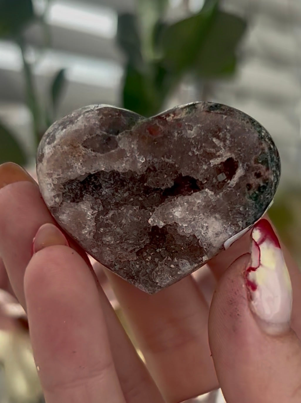 Mini pink amethyst heart - comes with stand