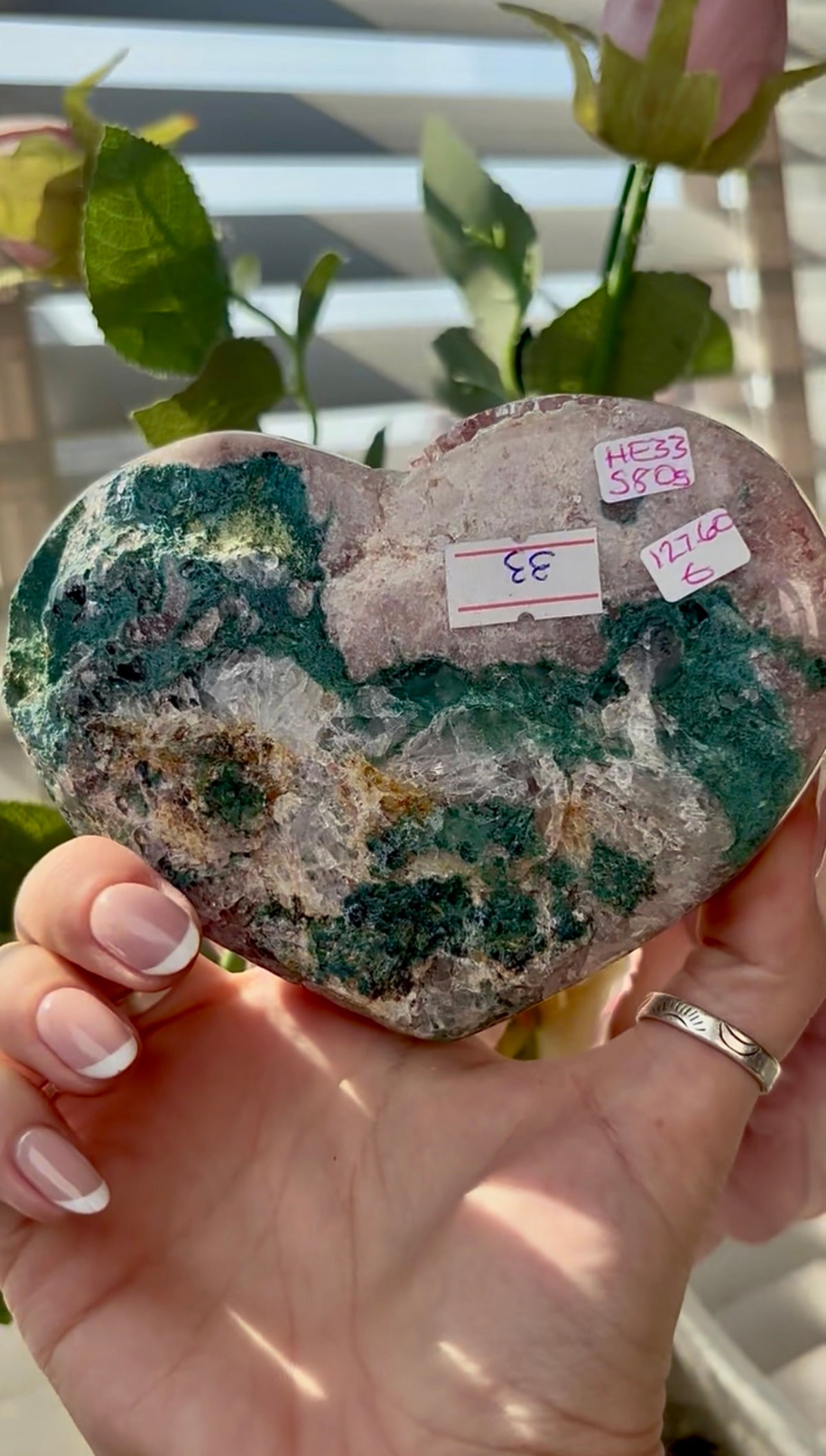 Gorgeous, hq, druzy pink amethyst heart- comes with stand