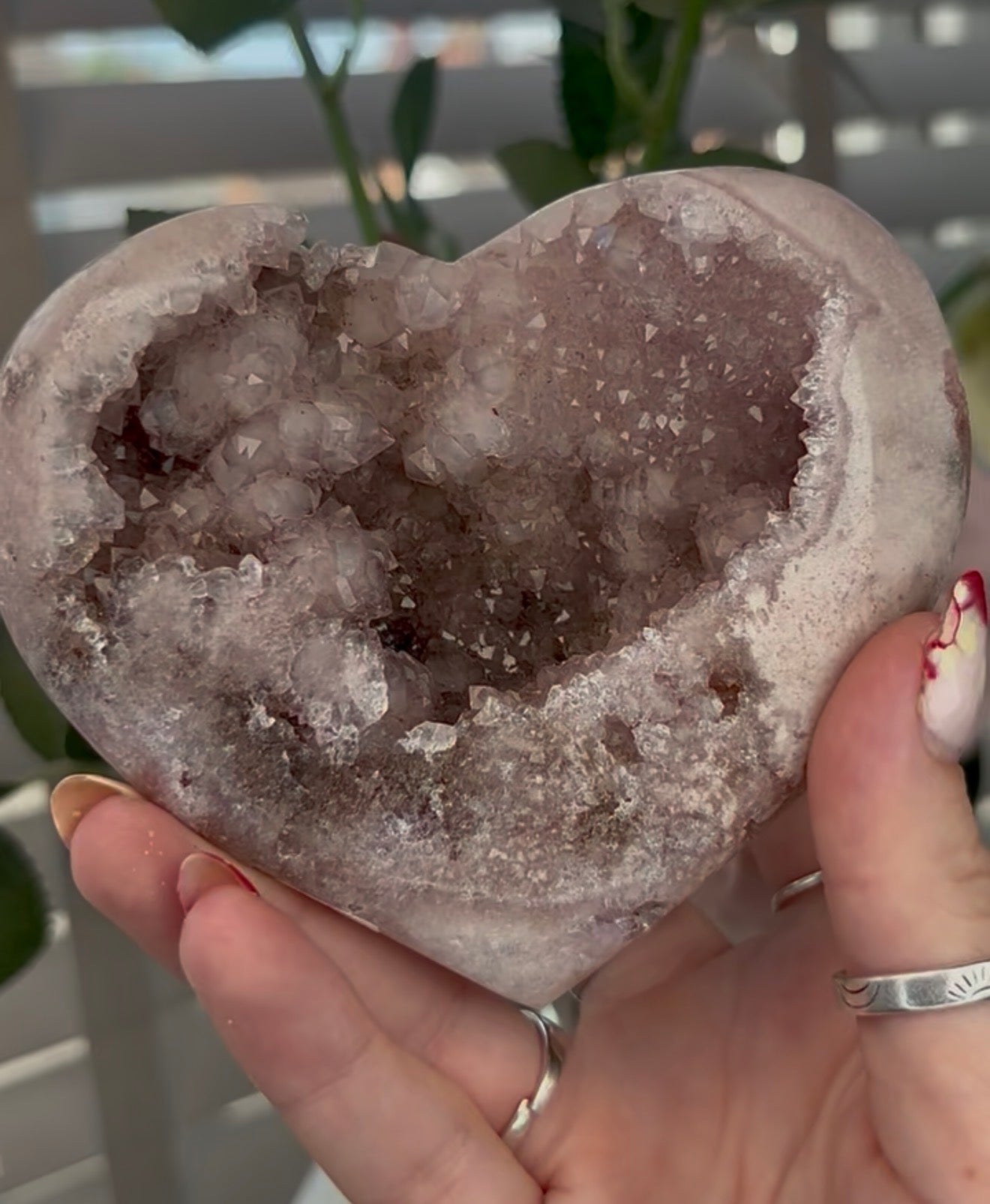 Beautiful pink amethyst heart - comes with stand (11cm)