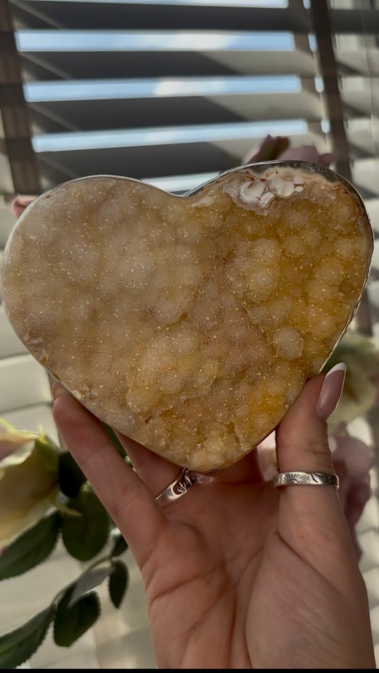 Uruguay, sugar druzy, amethyst heart in lemon tone - comes with stand