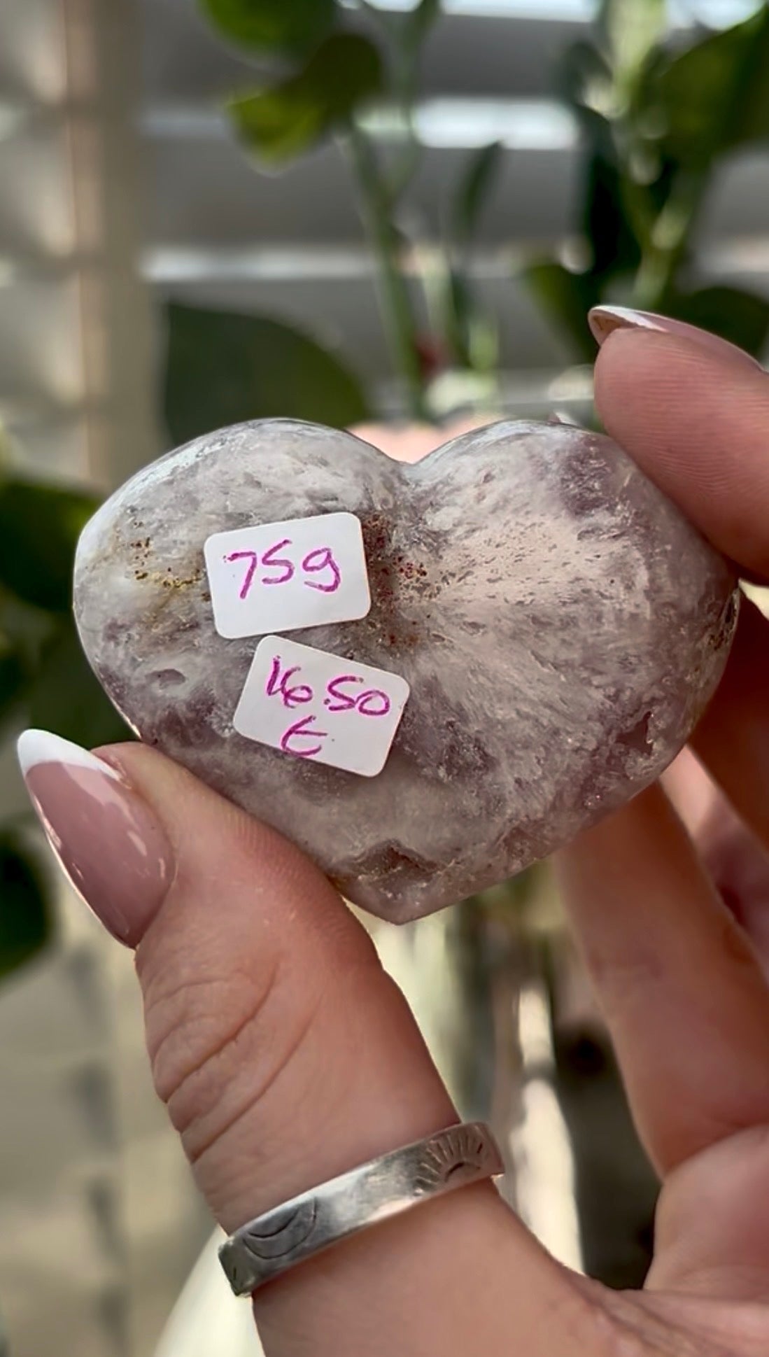 Gorgeous, druzy, pink amethyst heart- comes with stand