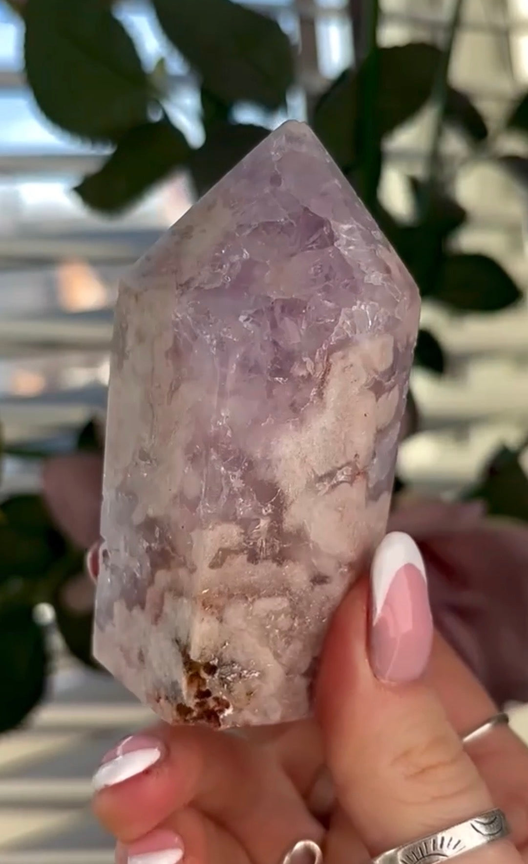 Pink amethyst tower with lilac quartz