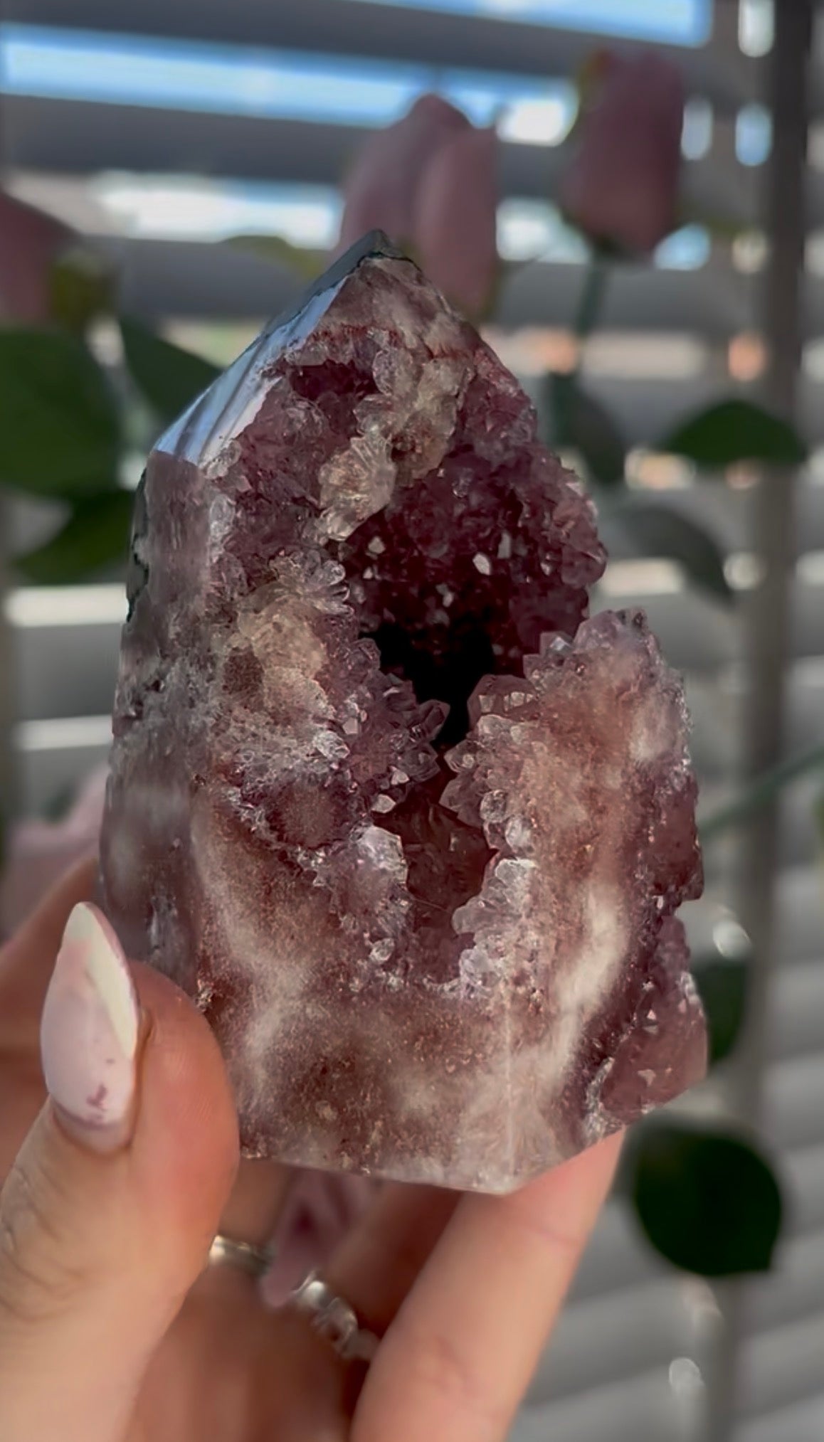 Beautiful, high quality, chonky, Pink amethyst tower with purple quartz & Green jasper