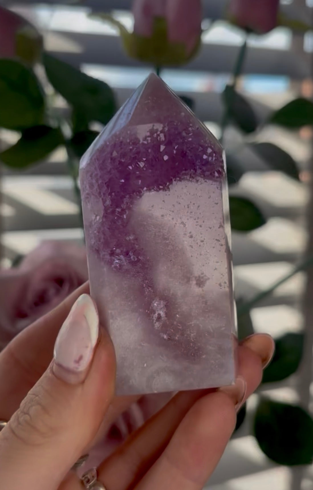 Beautiful, high quality, Pink amethyst tower in lilac tones