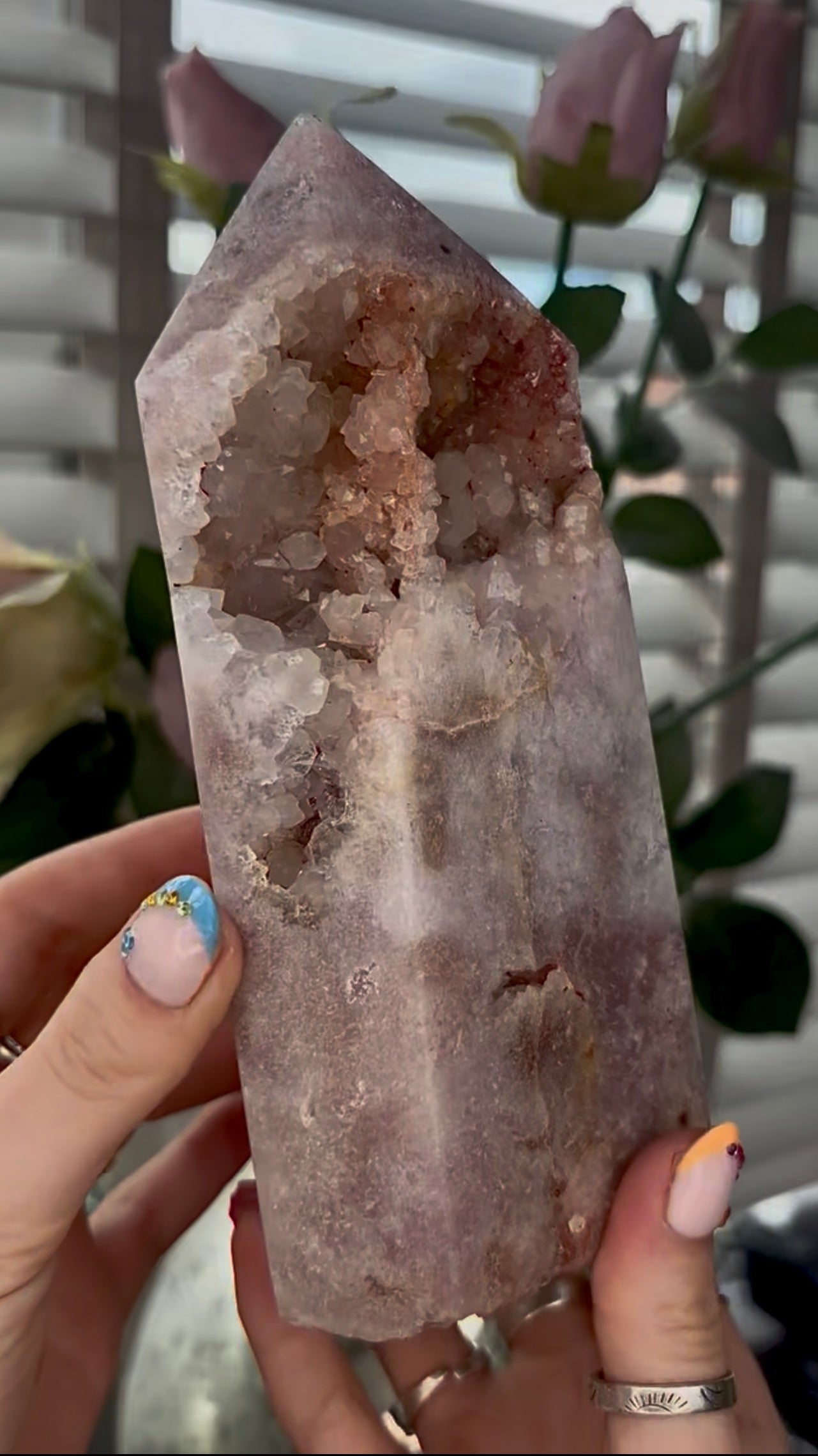 Beautiful, large, Pink amethyst tower