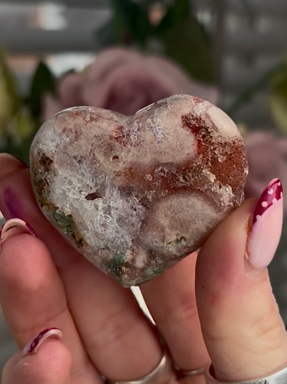 Mini pink amethyst heart - comes with stand