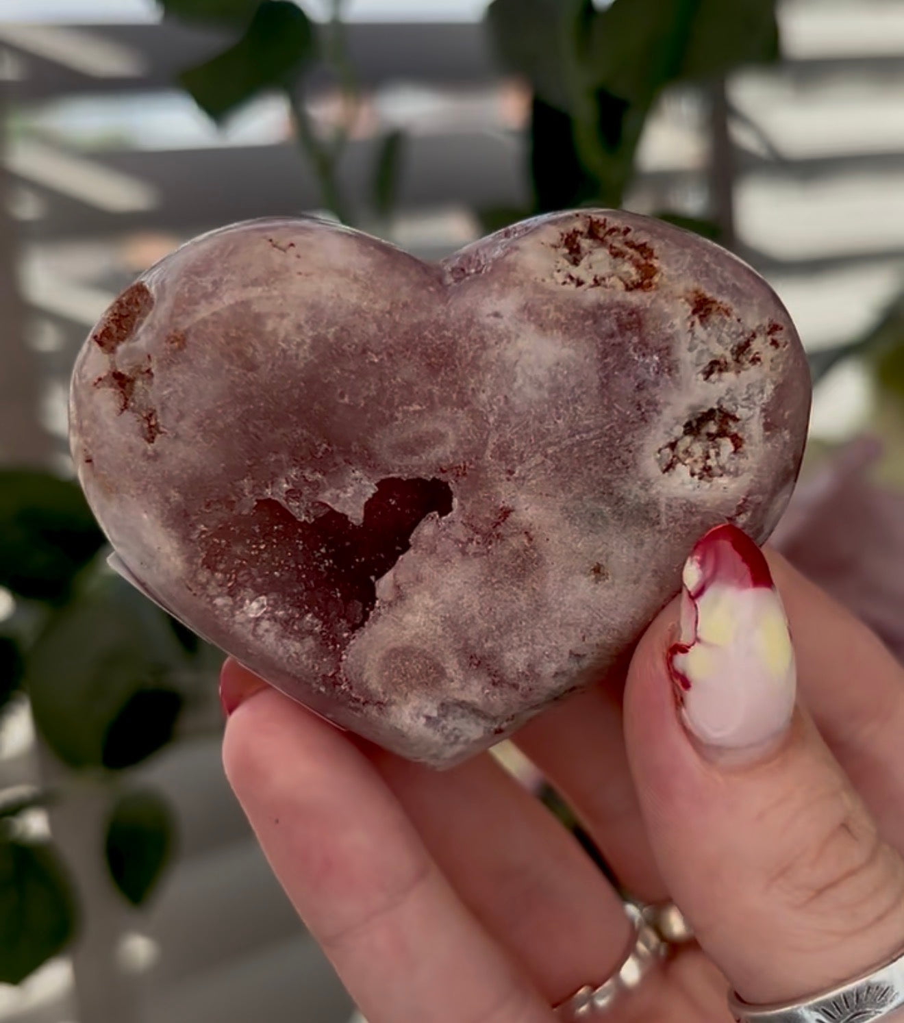 pink amethyst heart - comes with stand