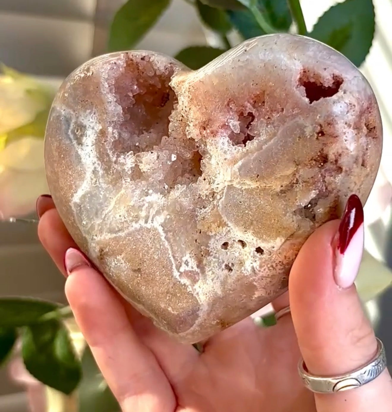 pink amethyst heart - comes with stand