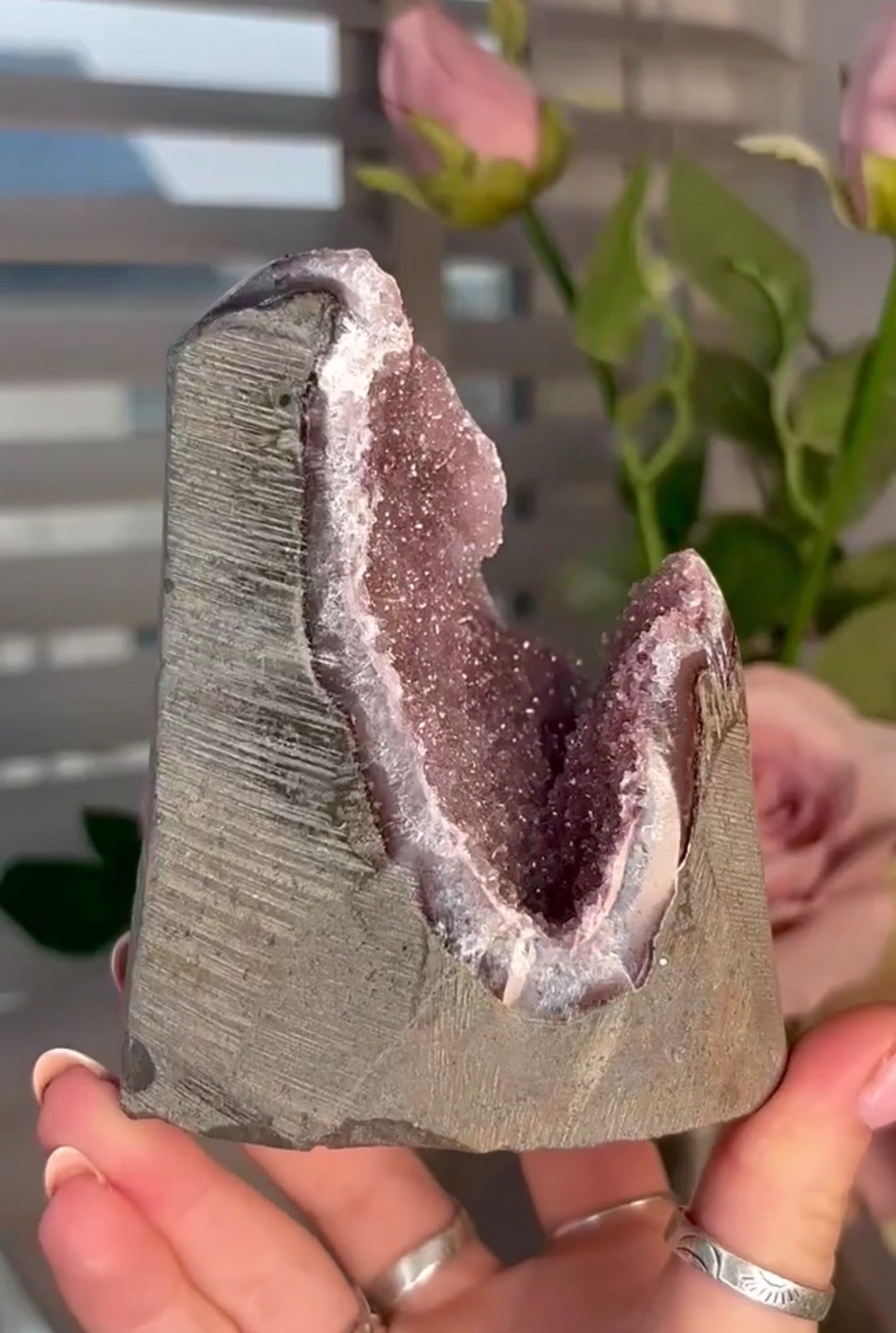 Pink toned amethyst cutbase