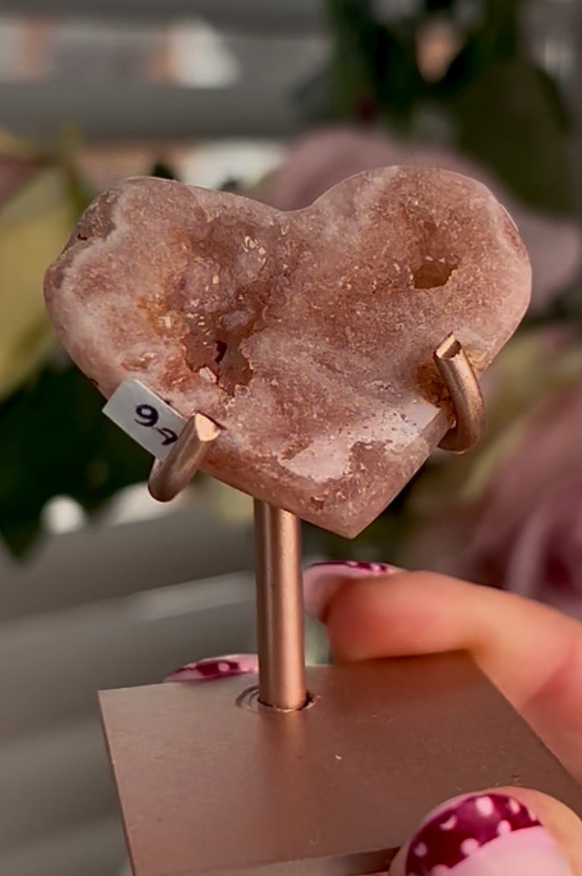 Mini pink amethyst heart - comes with stand