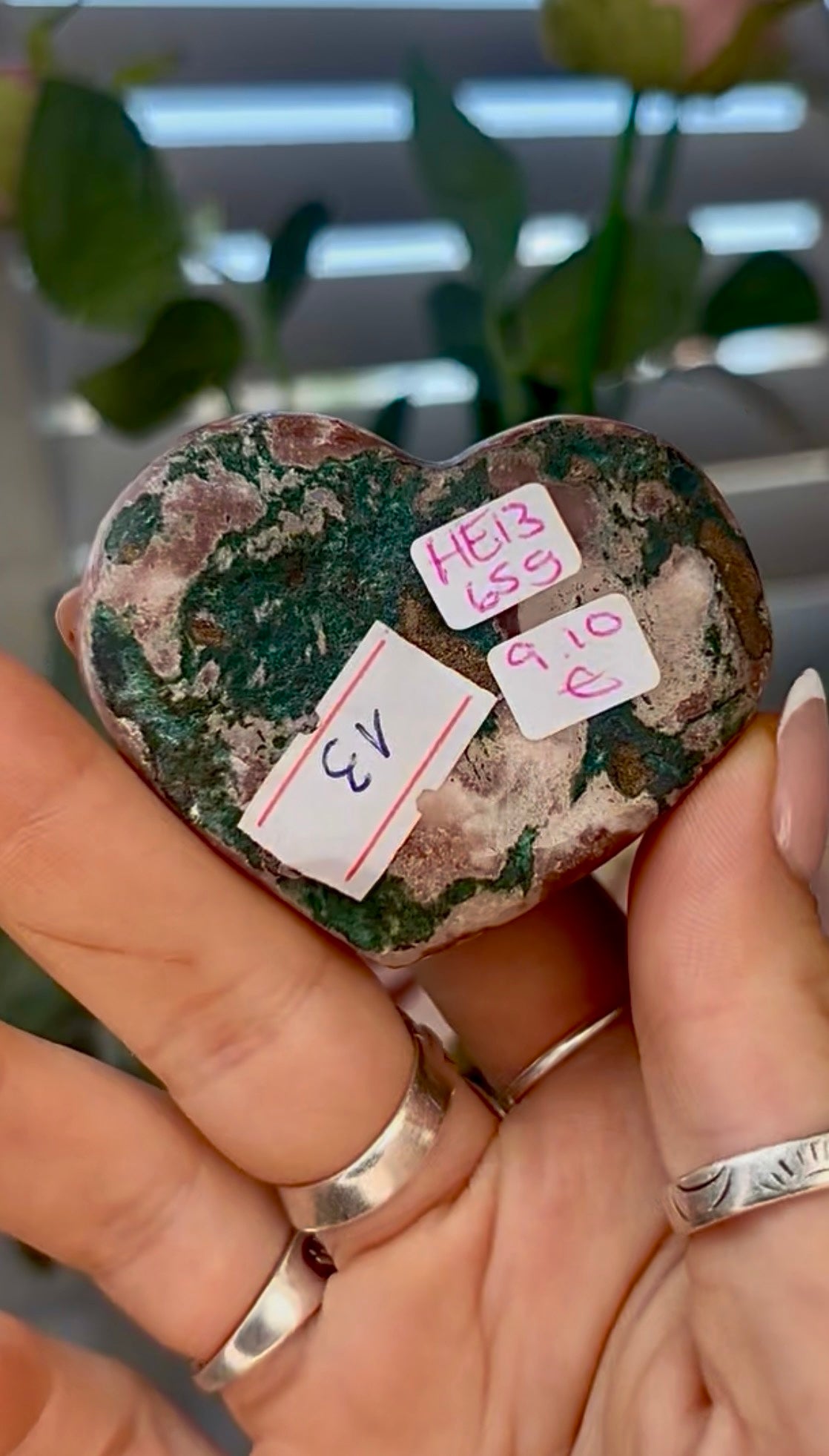 Gorgeous, pink amethyst heart - comes with stand