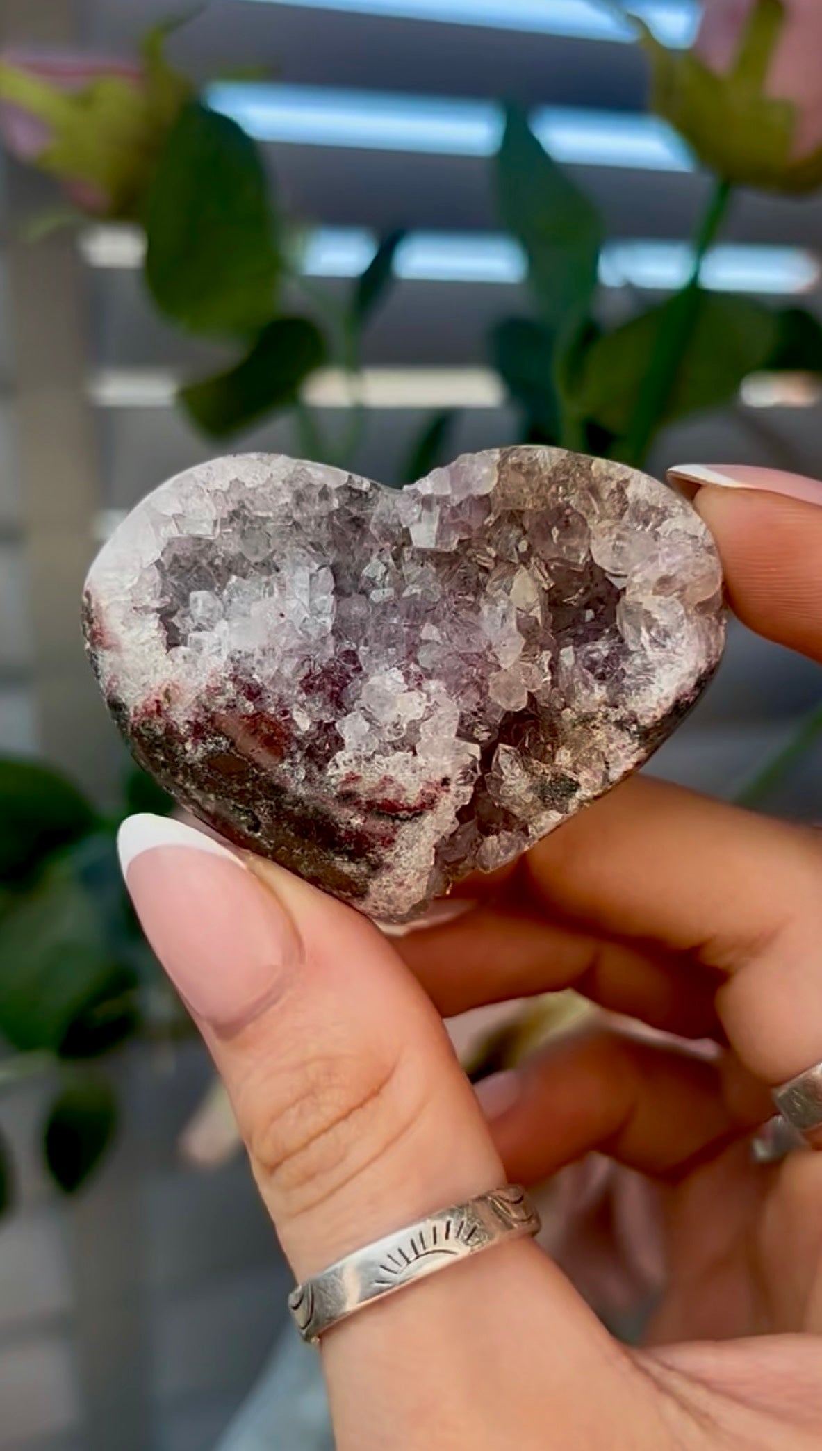 Gorgeous, pink amethyst heart - comes with stand