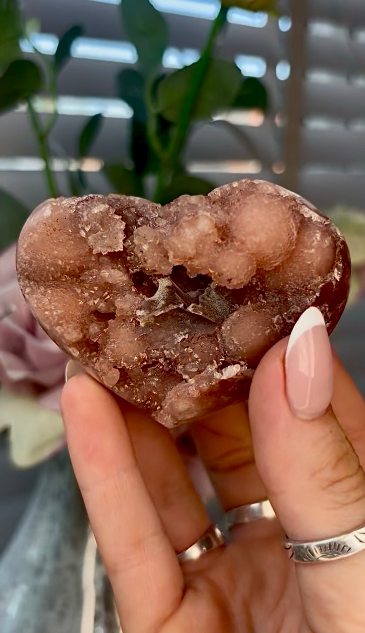 Gorgeous, pink amethyst heart - comes with stand