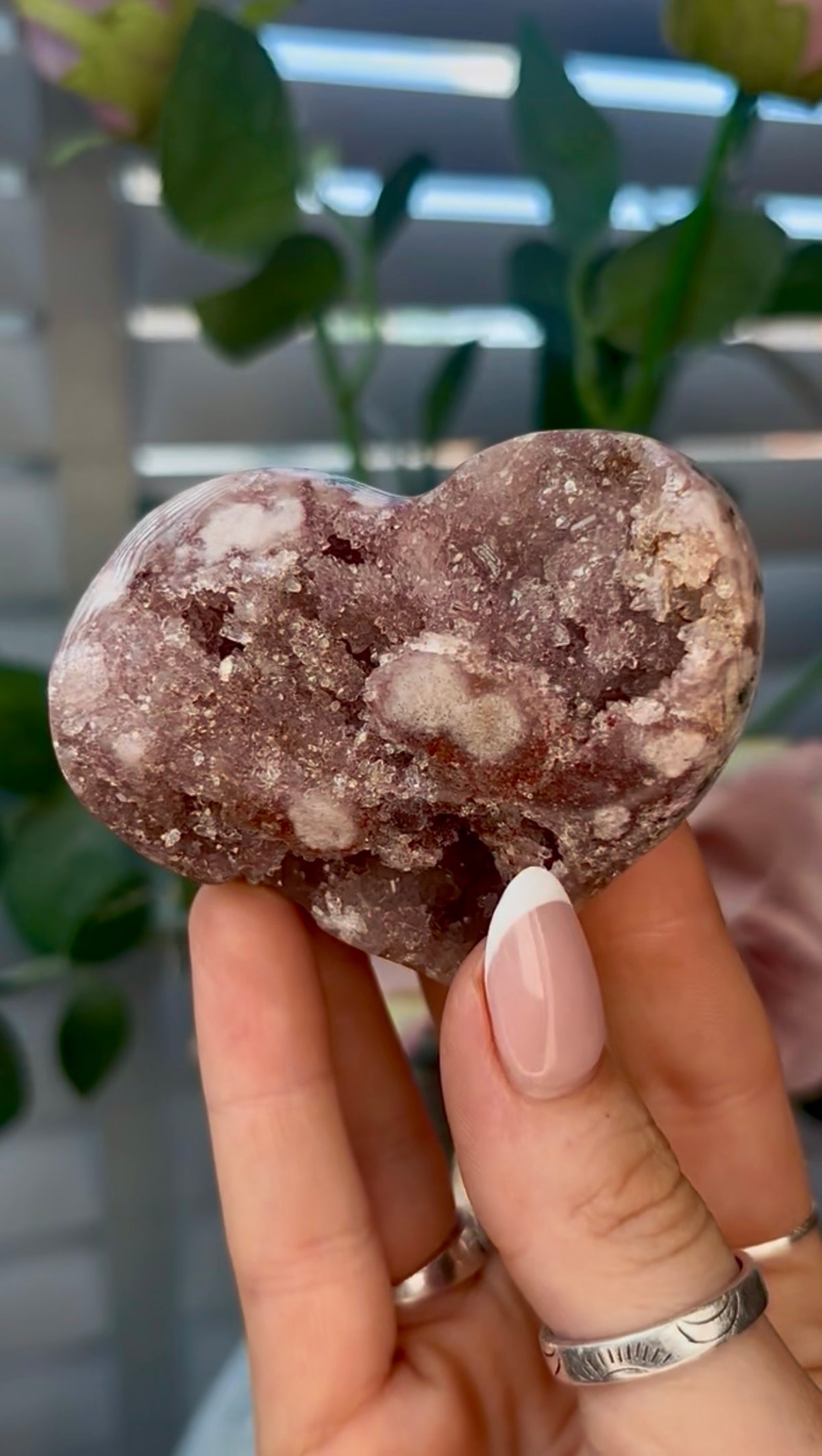 Gorgeous, pink amethyst heart - comes with stand