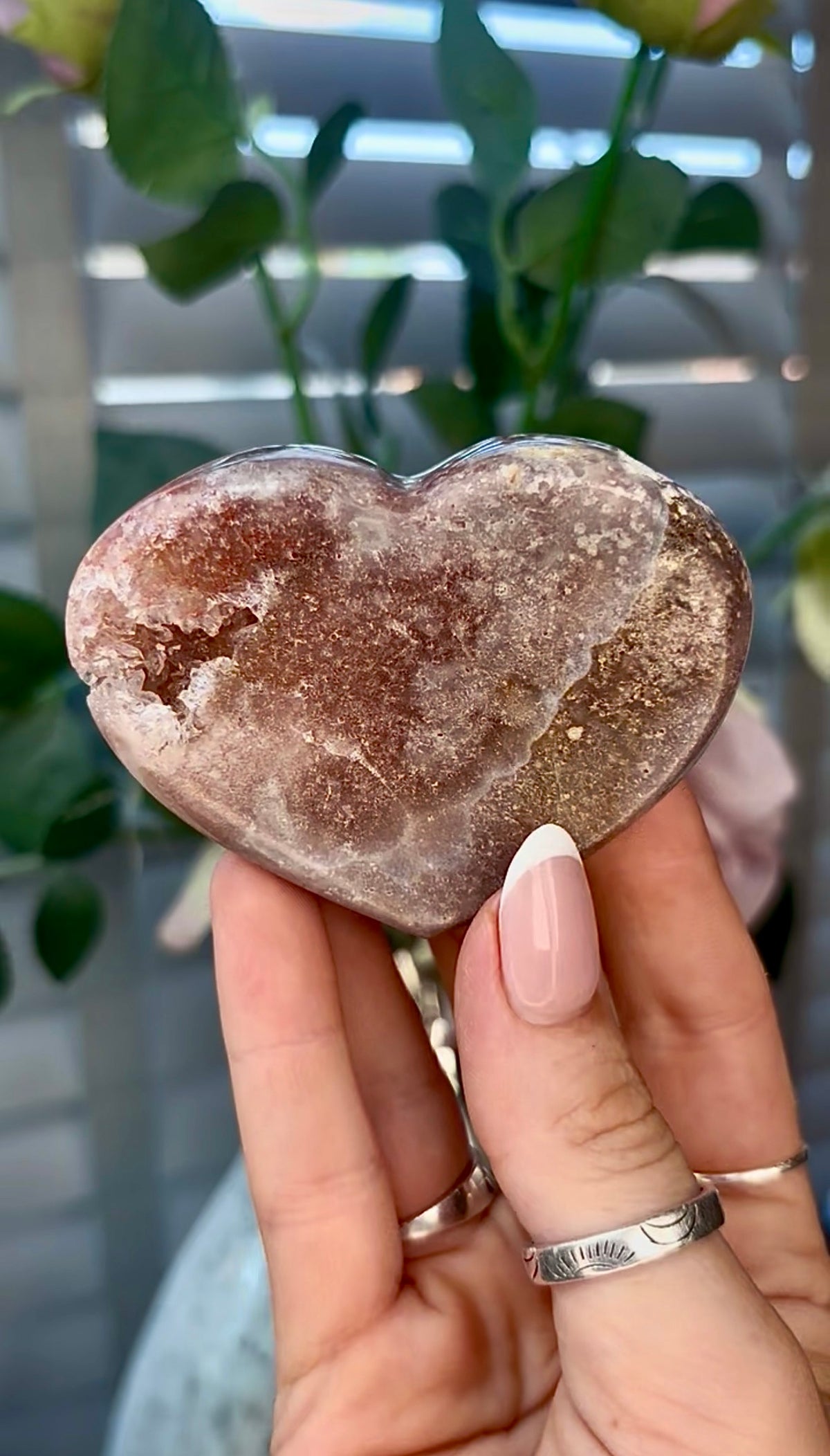 Gorgeous, pink amethyst heart - comes with stand