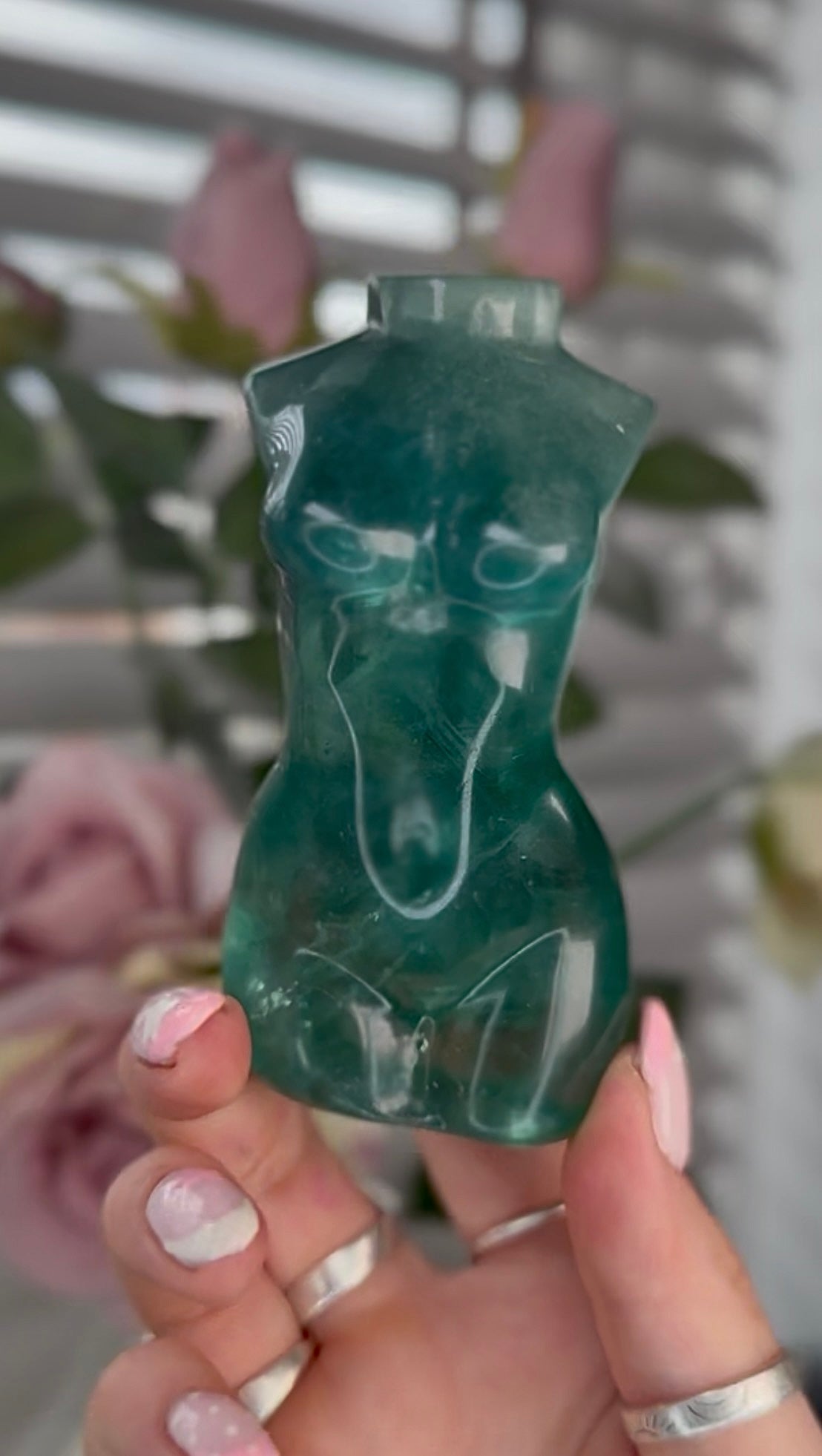 High grade, green fluorite, curvy lady body