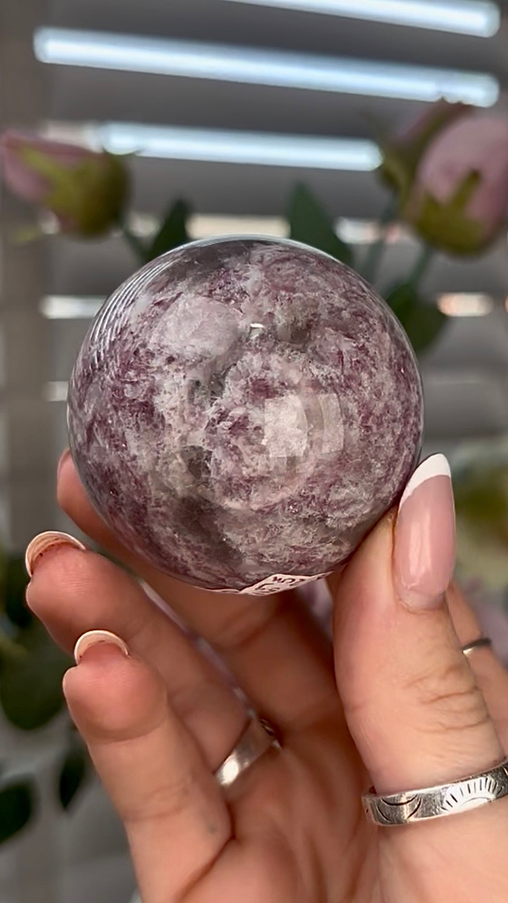 Pink tourmaline sphere with Smokey 5.2cm