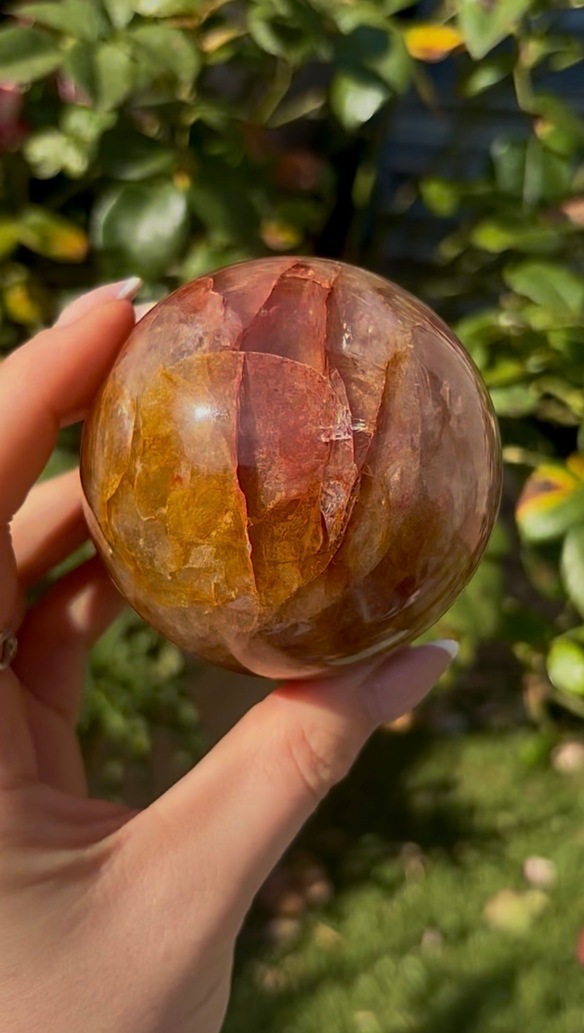 Fire quartz with golden healer sphere -7.1cm