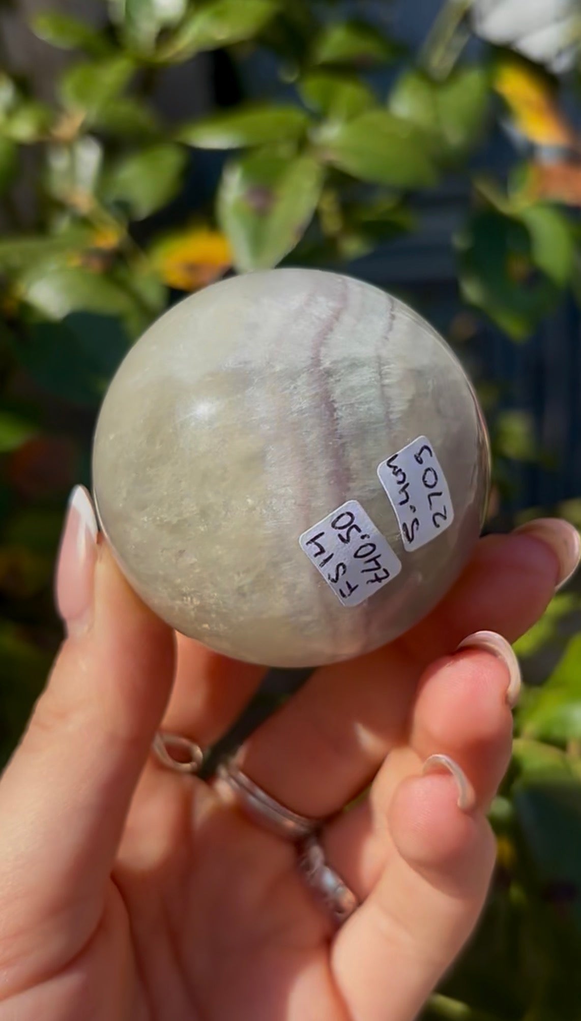 High grade, lemon candy, striped rainbow fluorite sphere - 5.4cm