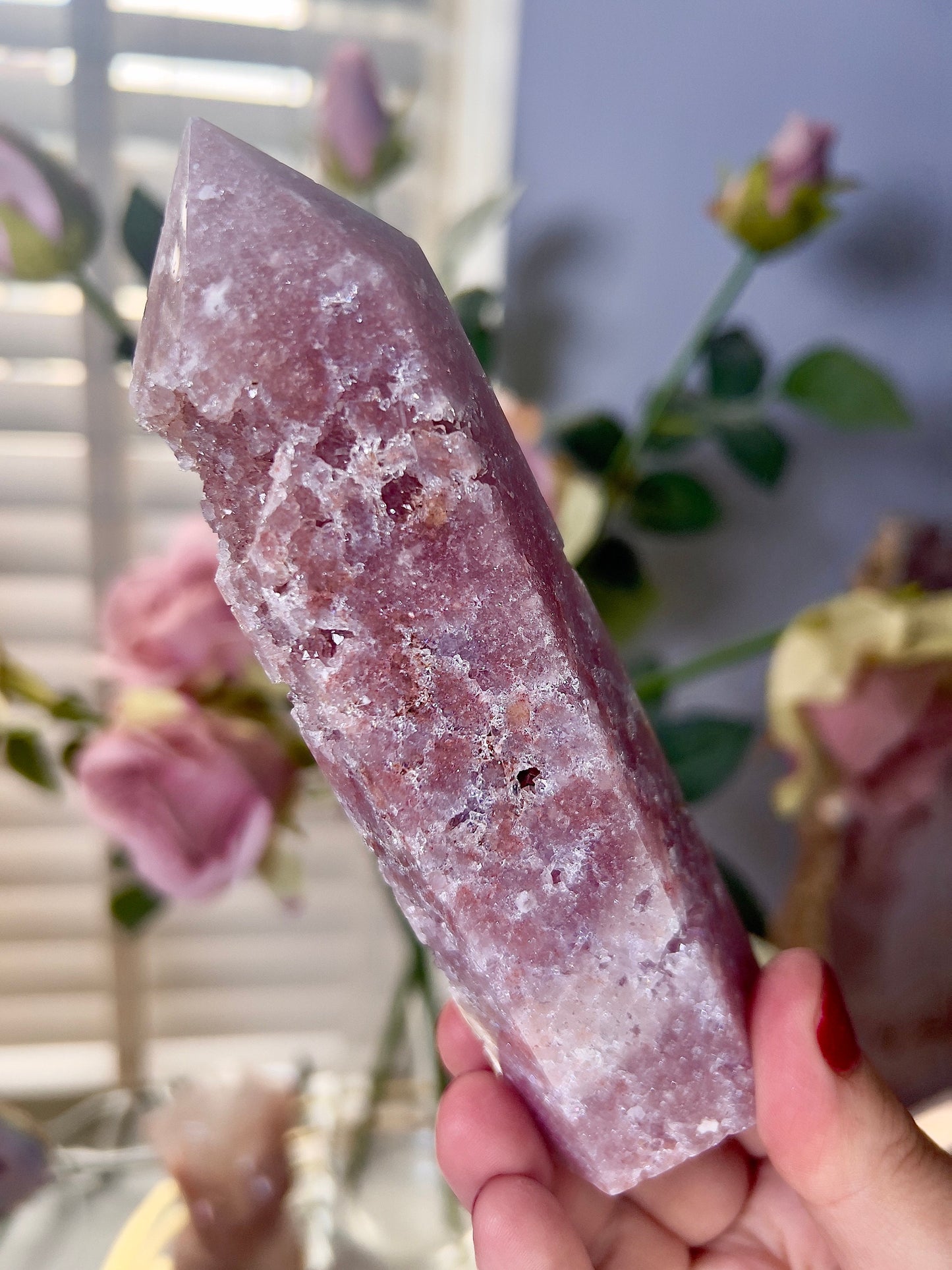High grade, berry red pink amethyst tower 14cm 315g