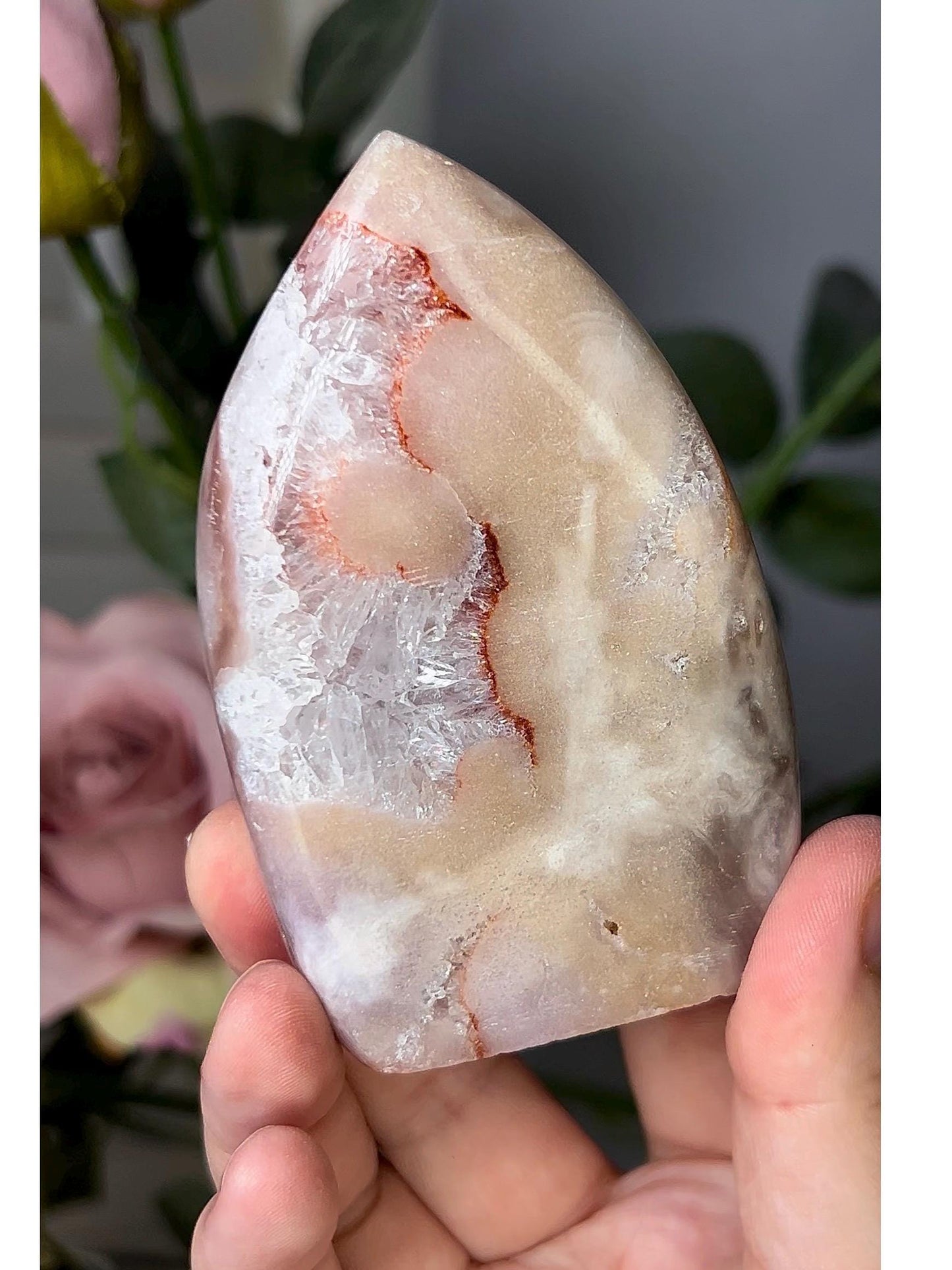 High grade, pink amethyst flame with quartz
