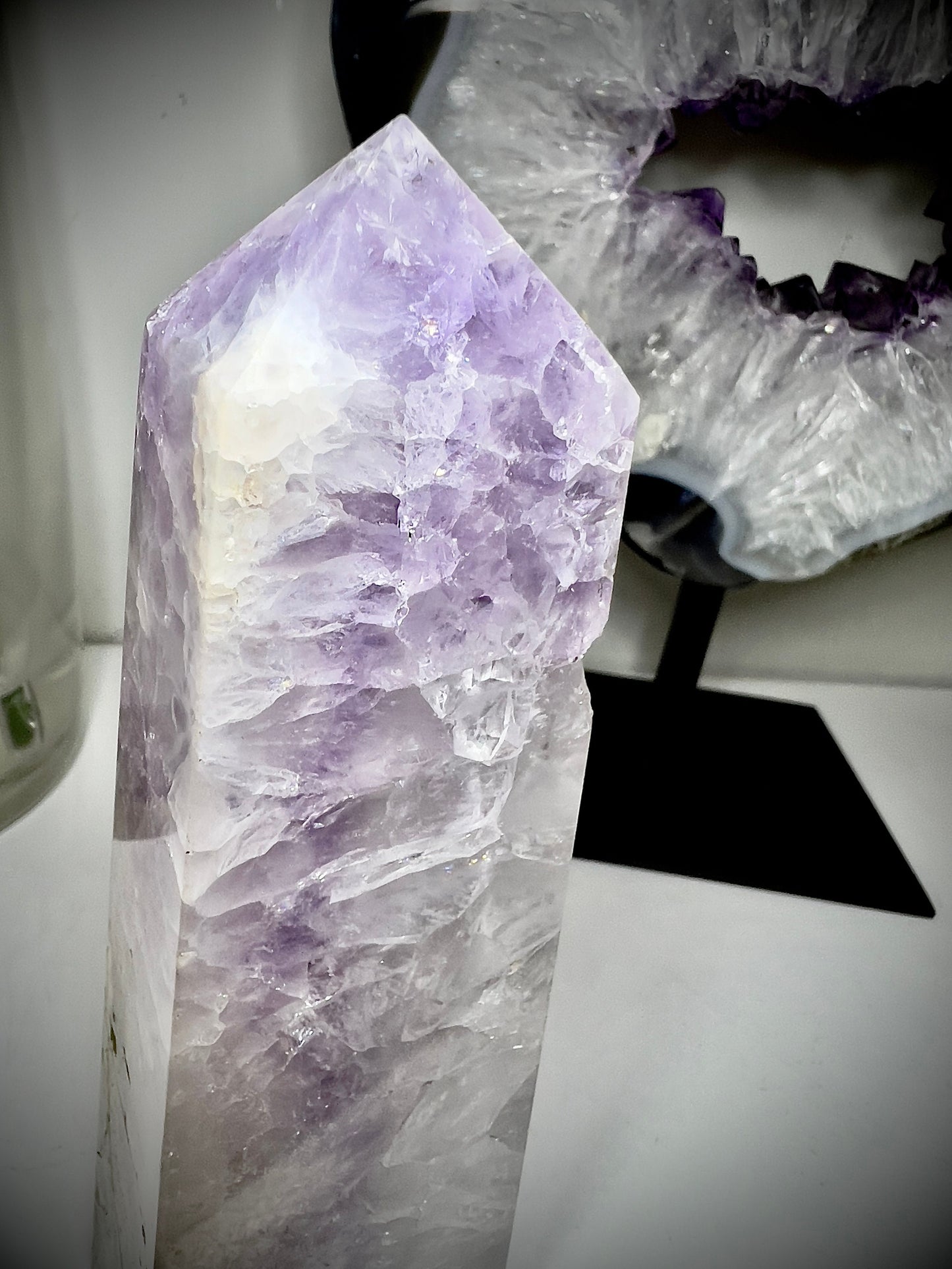 Super high quality amethyst x flower agate tower 320g 14cm