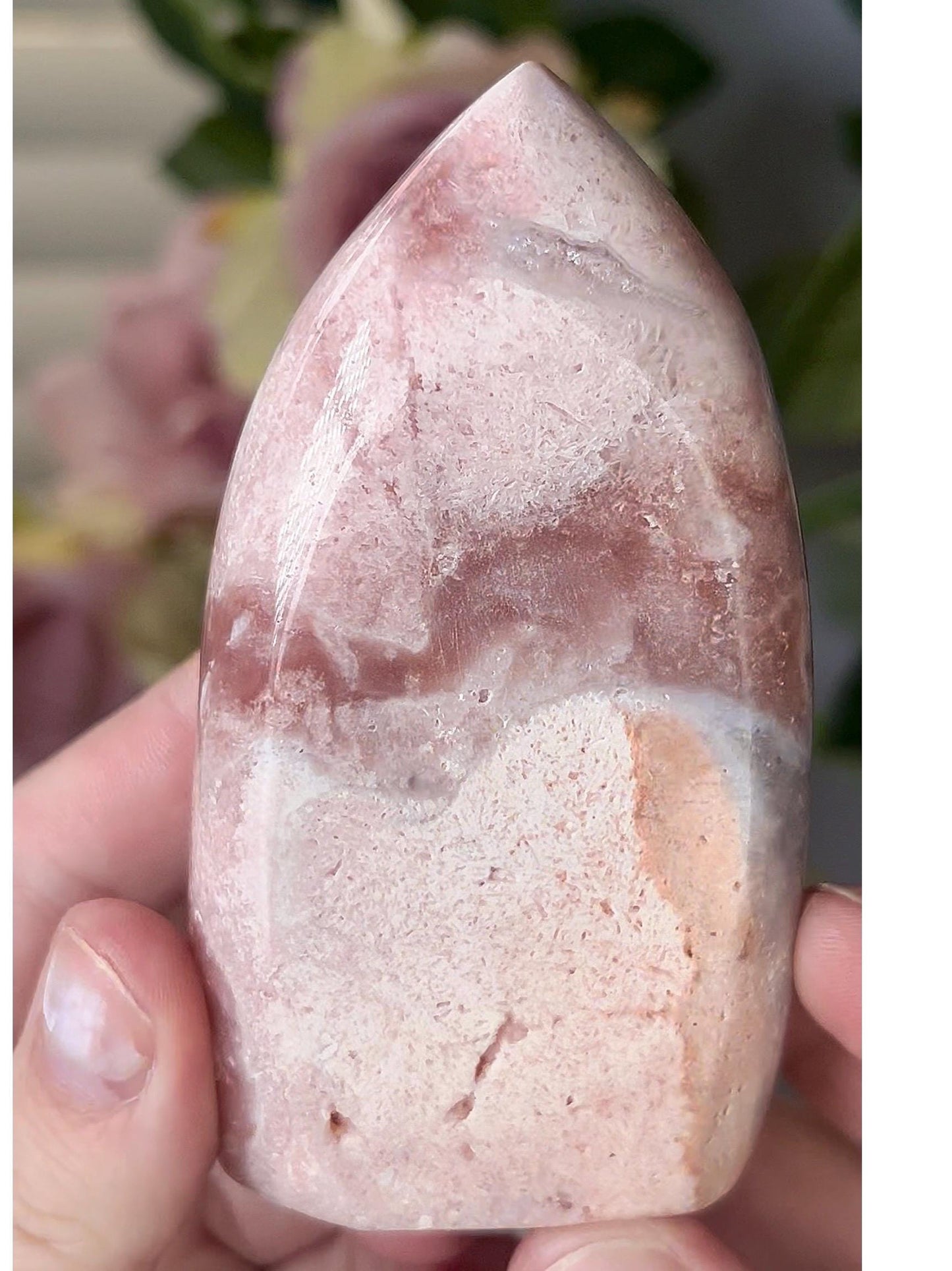 High grade, amazing peach and blue toned pink amethyst flame