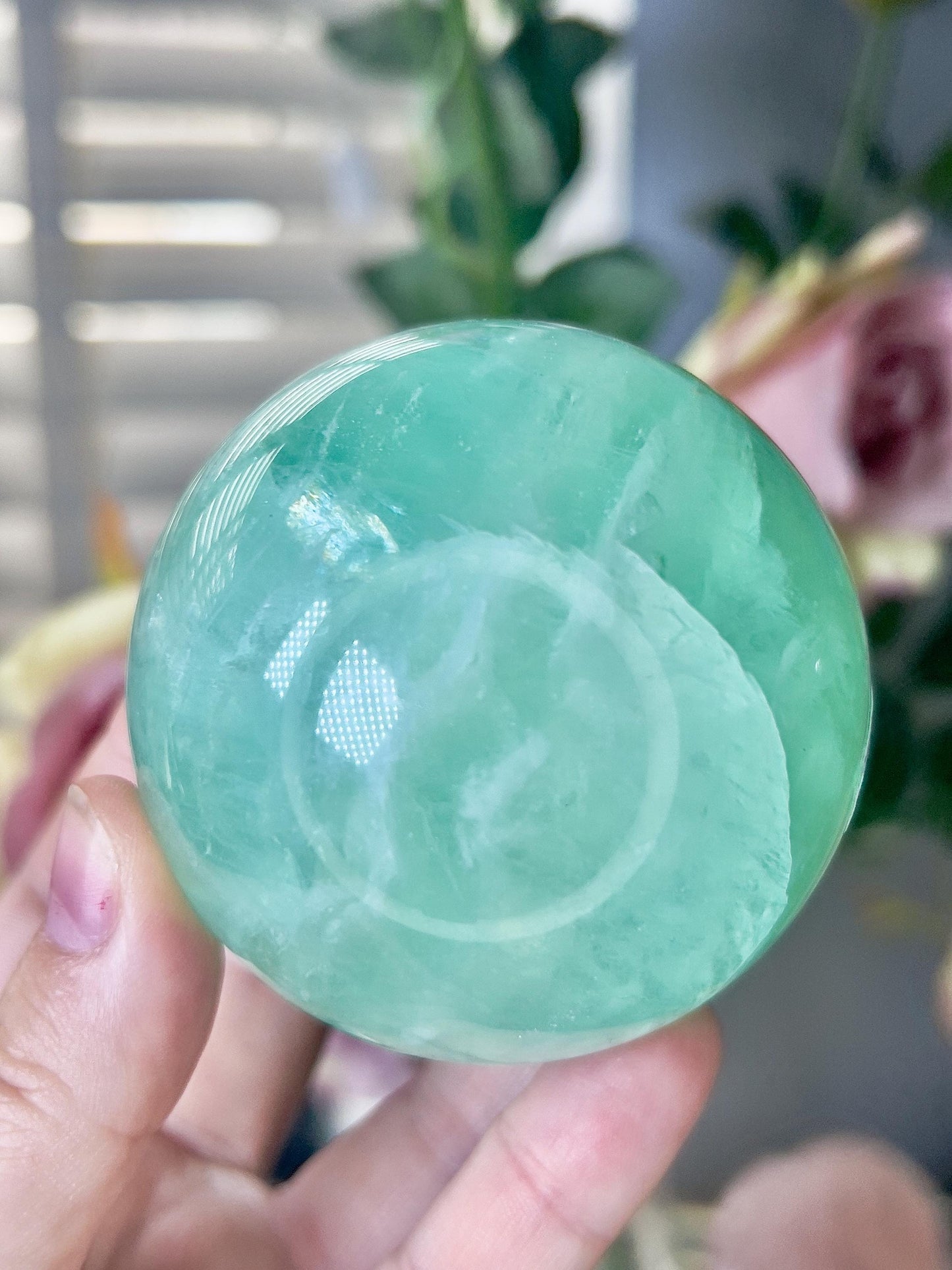 High grade, green fluorite sphere 515g