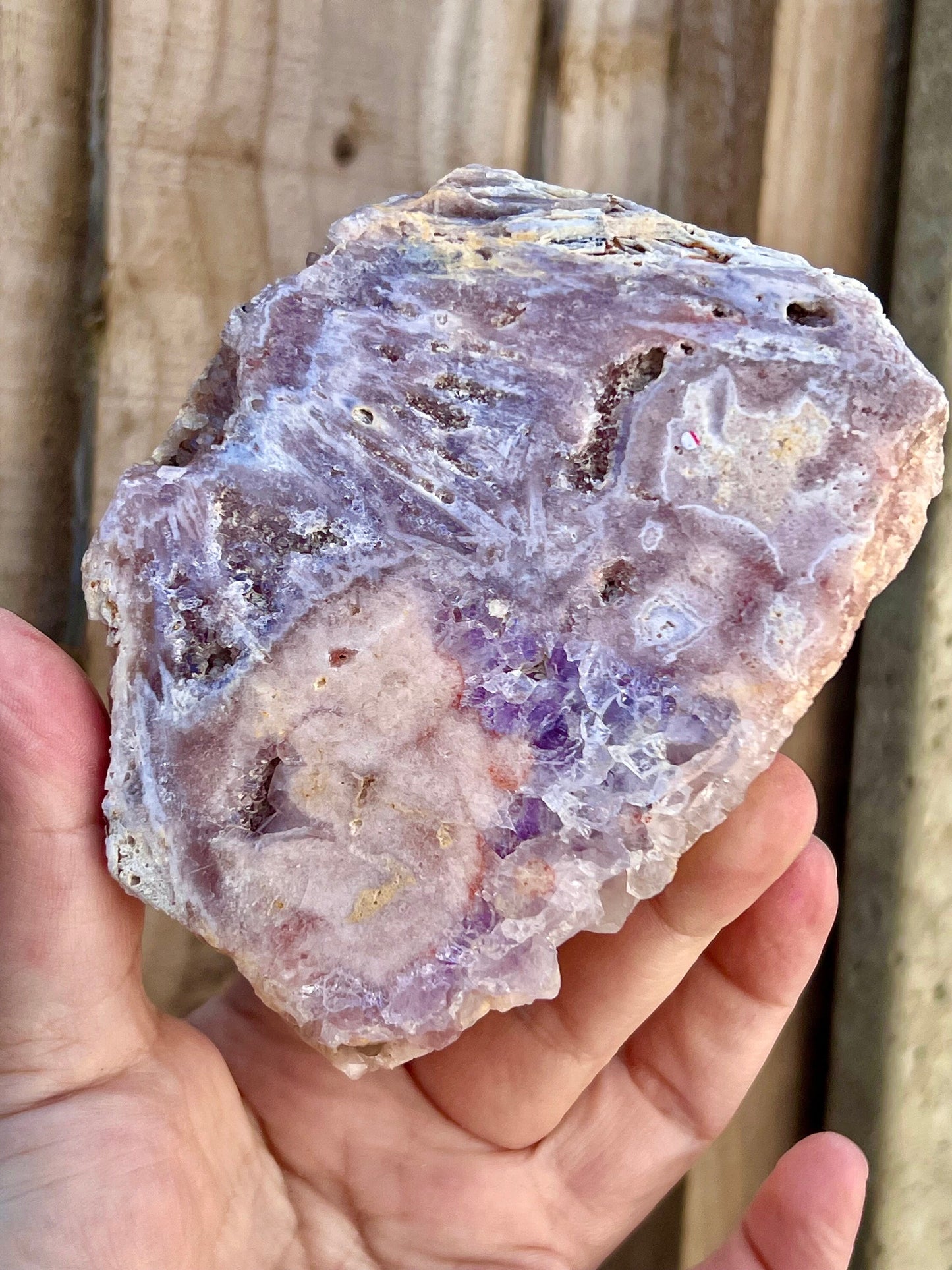 pink amethyst slab with purple quartz